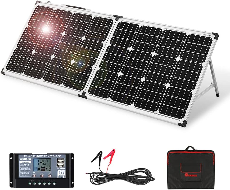 DOKIO Portable Foldable 100W 18v Solar Suitcase Monocrystalline, Folding Solar P...
