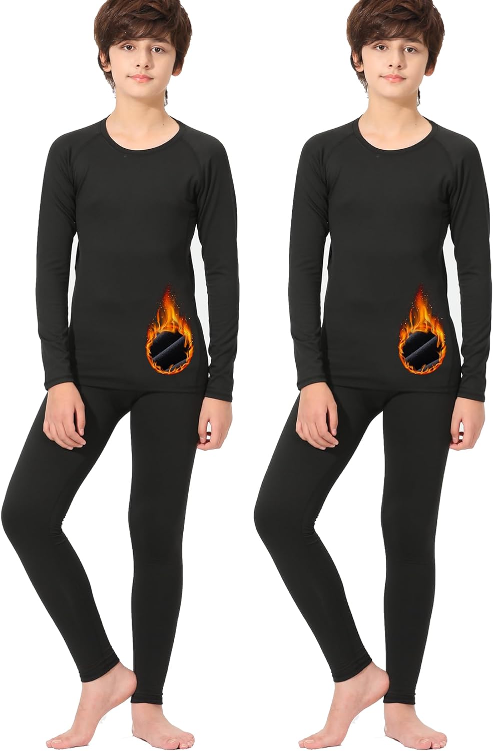 Rolimaka 2 Set Youth Boys' Thermal Underwear Set Fleece Lined Compression Shirt...