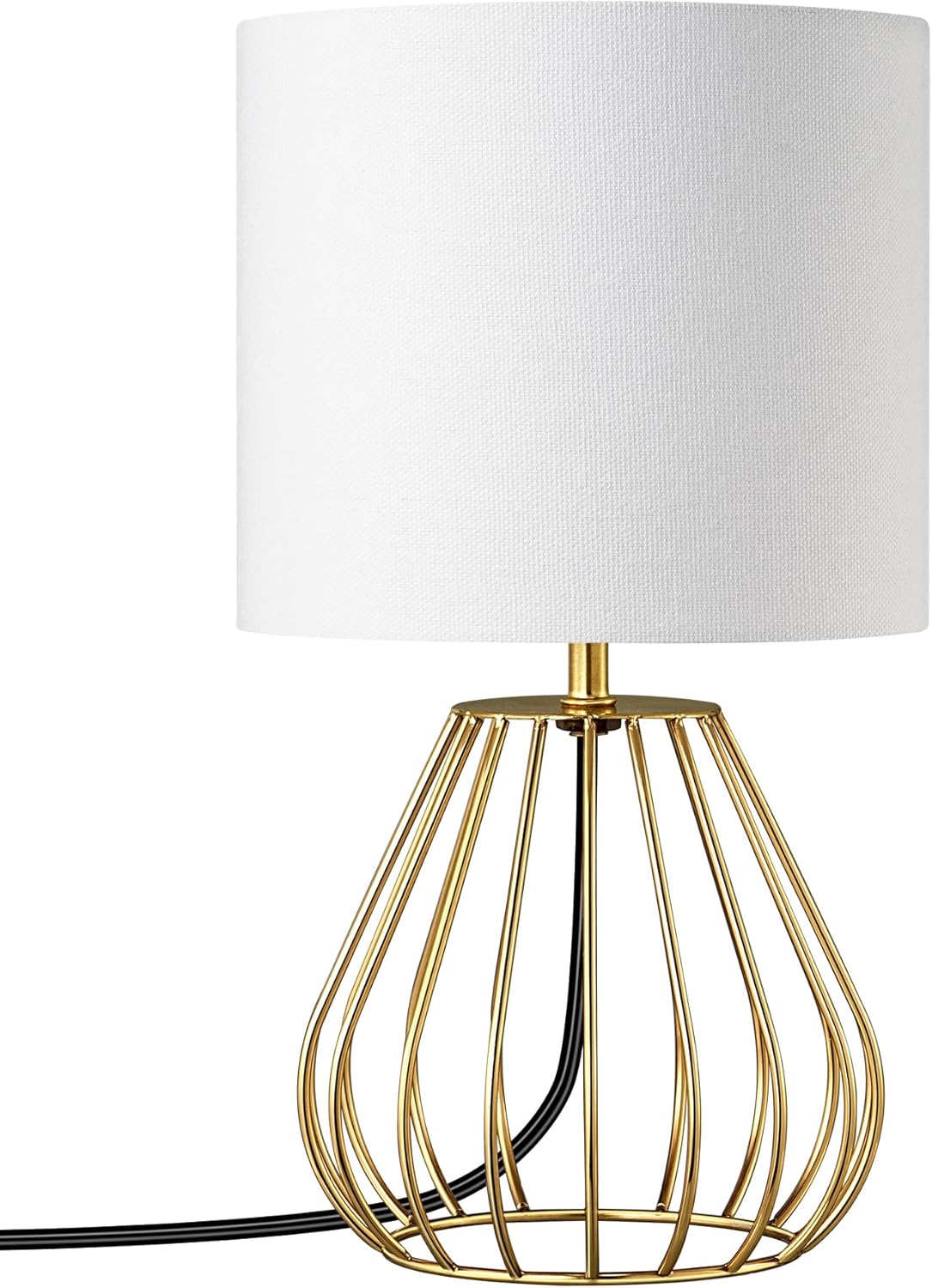 EDISHINE Bedside Lamp, Table Lamp with Metal Cage Base & Linen Lampshade, Modern...