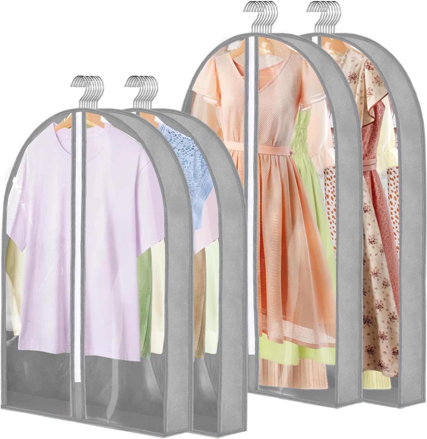 4 Pack Garment Bags (40&50"), Clothes Covers with 4'' Gusseted, Transparent Clot...