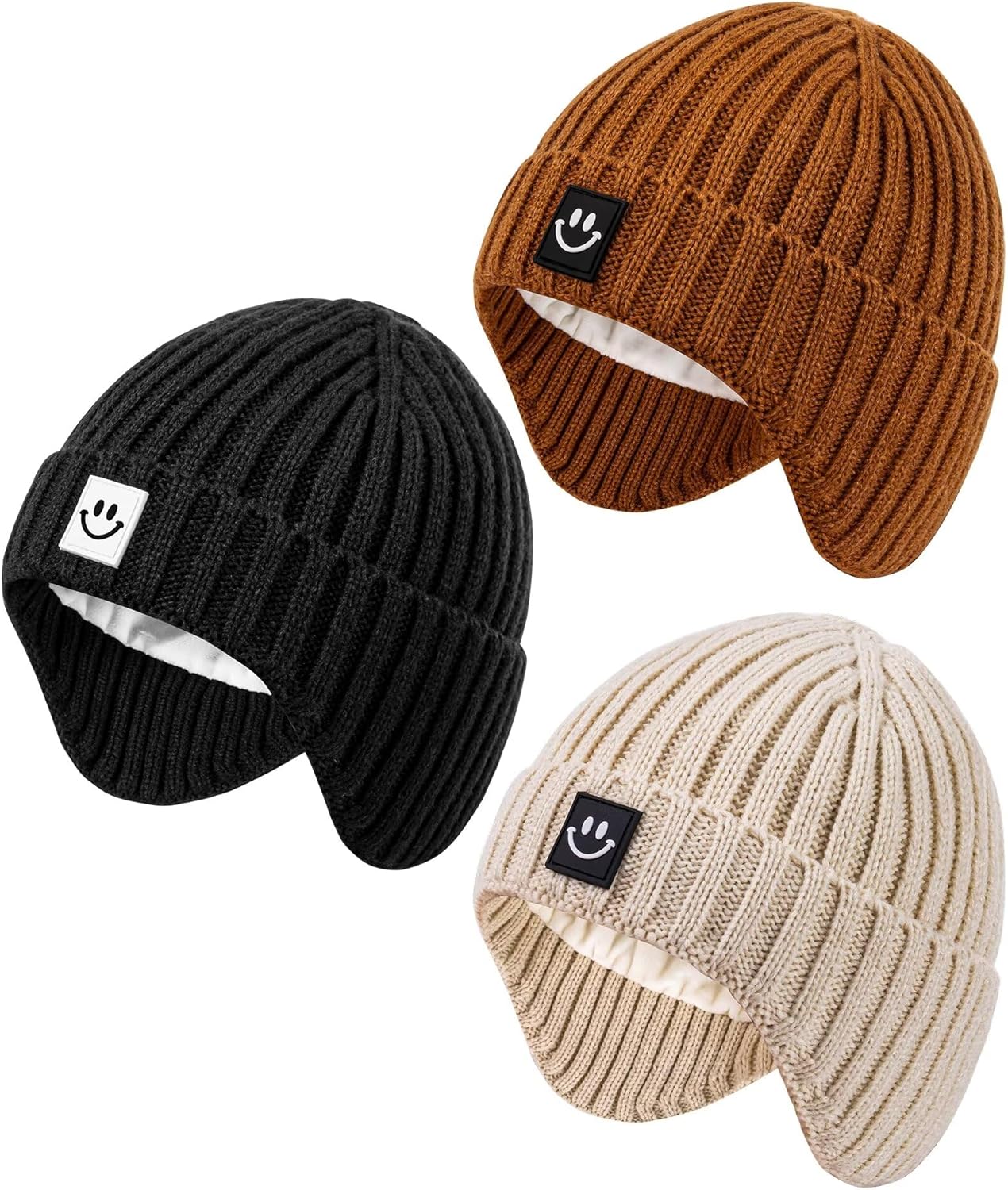 3 Pack Baby Beanie Hats with Earflaps, 2 Size Baby Winter Hat for Infant Toddler...
