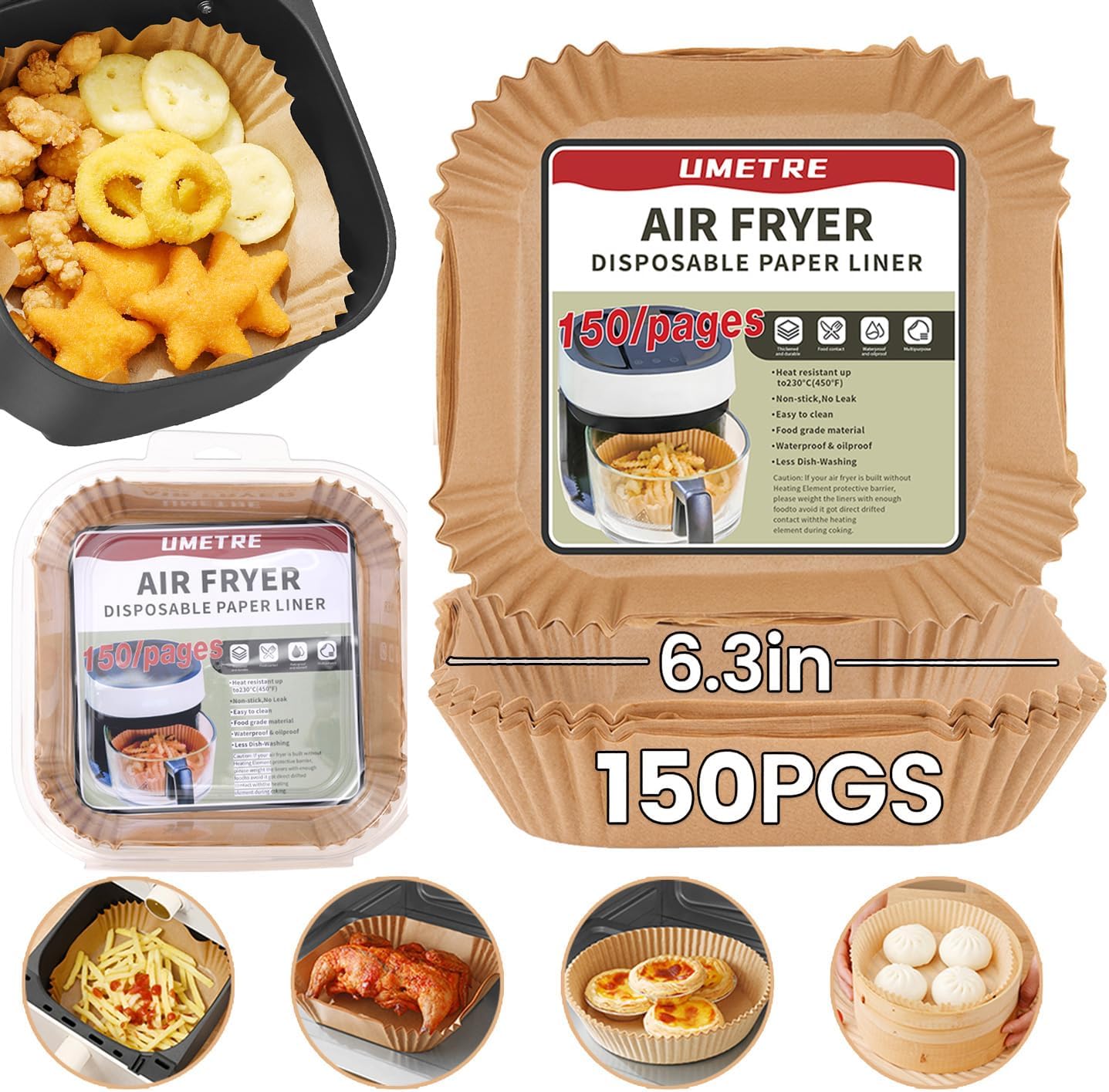 Air Fryer Paper Liners, 150pcs Disposable Airfryer Liners Parchment Papers, Squa...