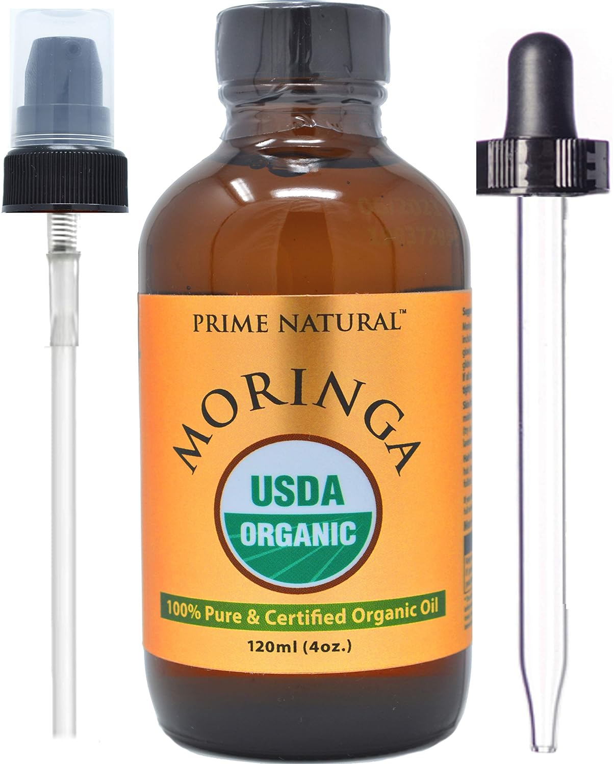 PRIME NATURAL Organic Moringa Oil USDA Certified, 100% Pure, Cold Pressed, Virgi...