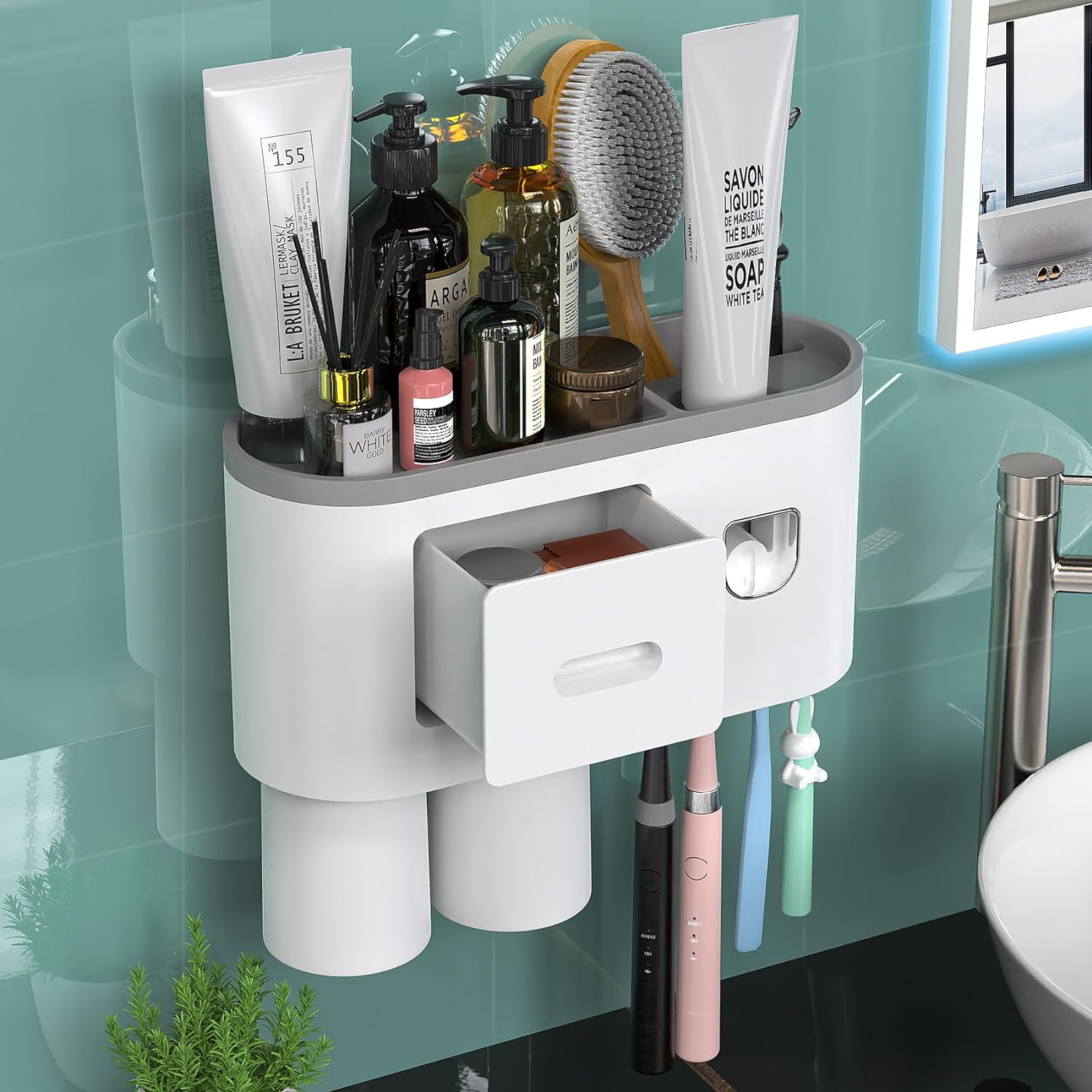 Toothbrush Holder Wall Mounted, Automatic Toothpas...