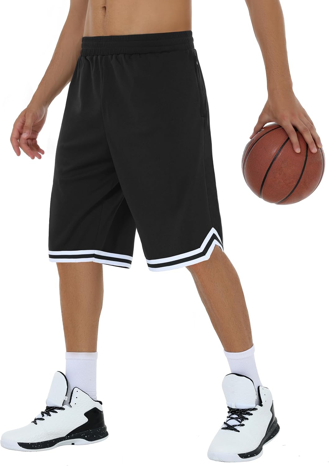 JWM Mens Long Basketball Shorts with Zip Pockets - 11" Mesh Athletic Gym Workout...