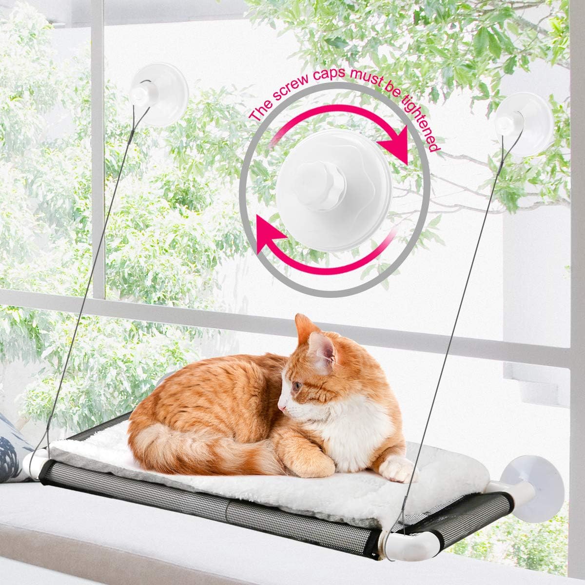 Cat Window Perch, Cat Hammock Window Seat w/Free Fleece Blanket 2024 Latest Scre...
