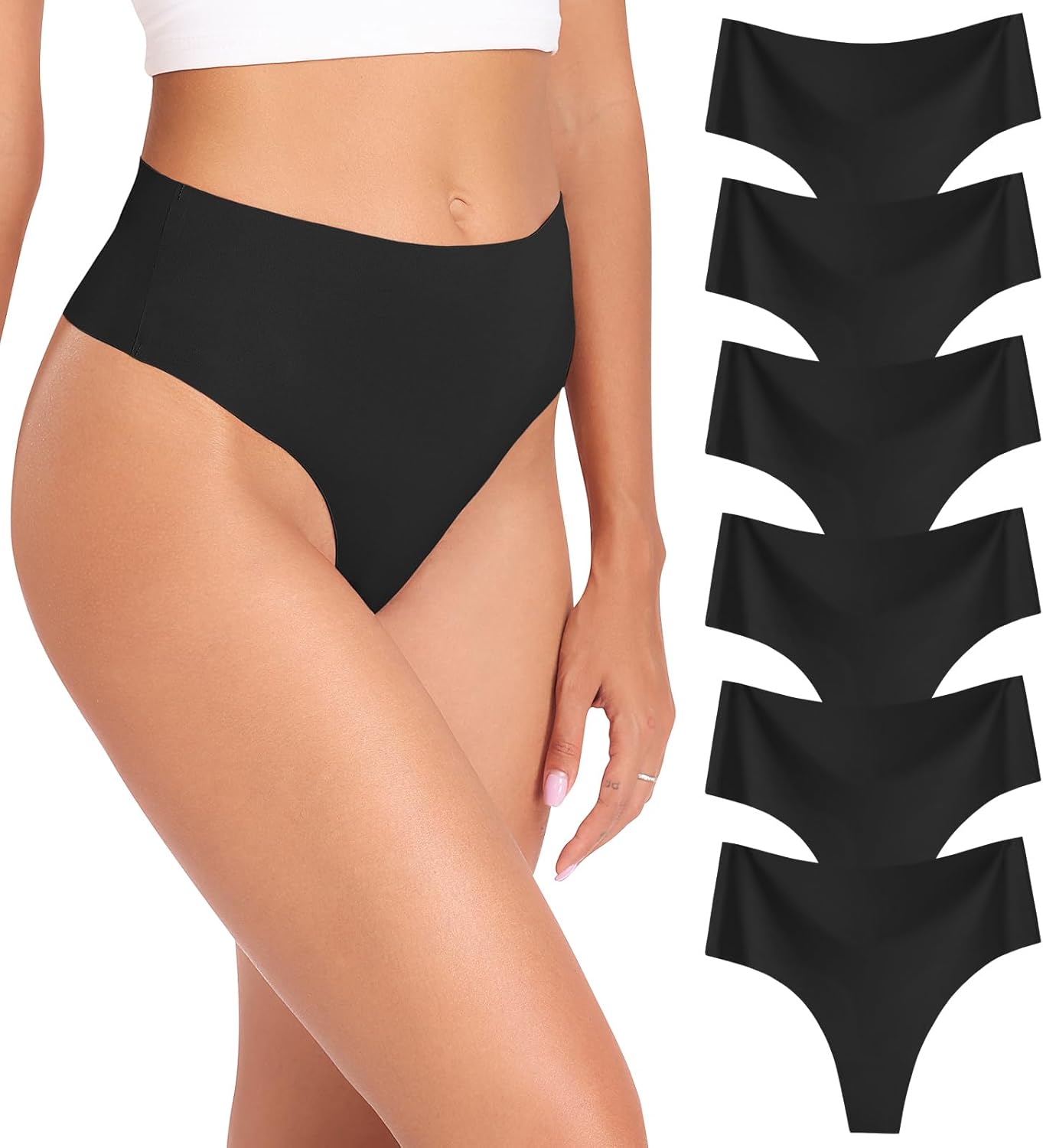 Wealurre Womens Underwear High Waisted Seamless Thongs for Women Breathable No S...