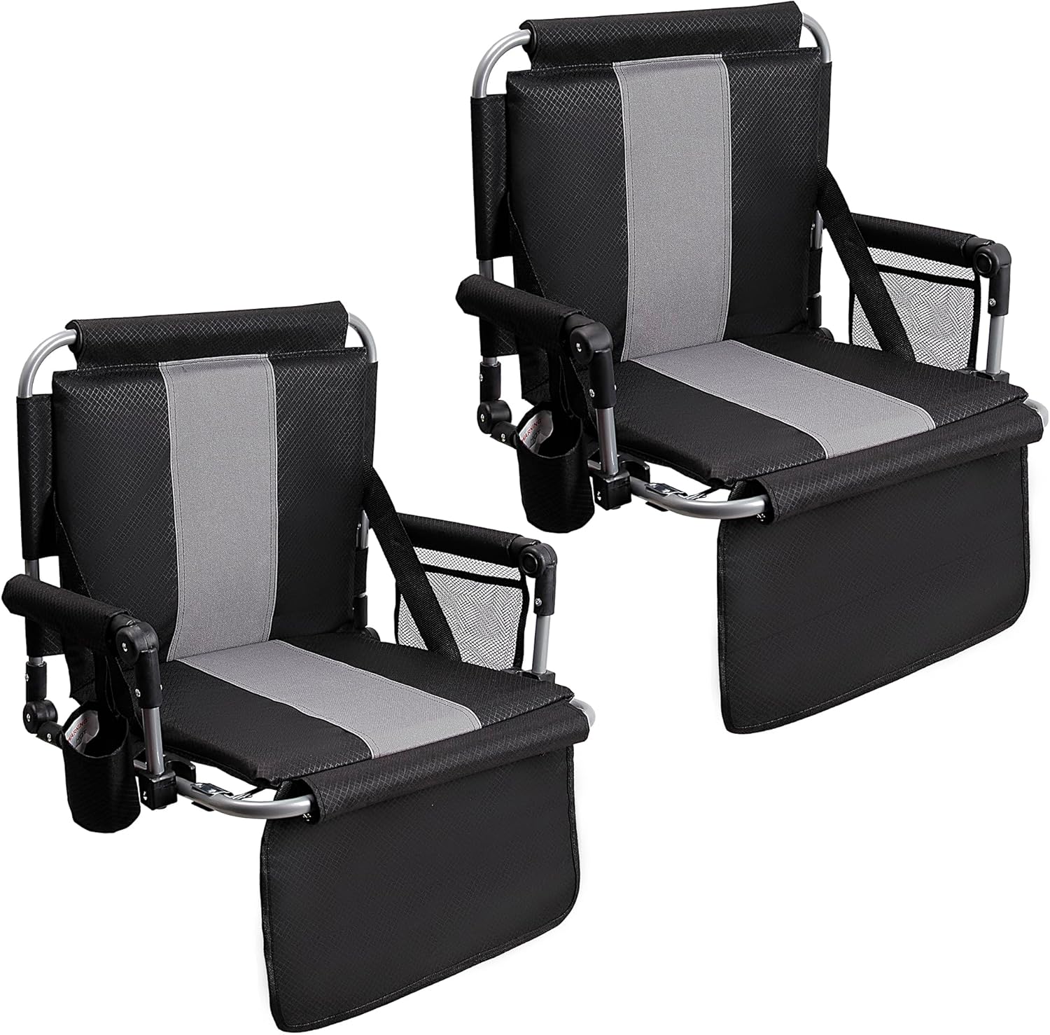 ALPHA CAMP Stadium Seat Chair for Bleachers with Back & Arm Rest Black Grey-2pcs