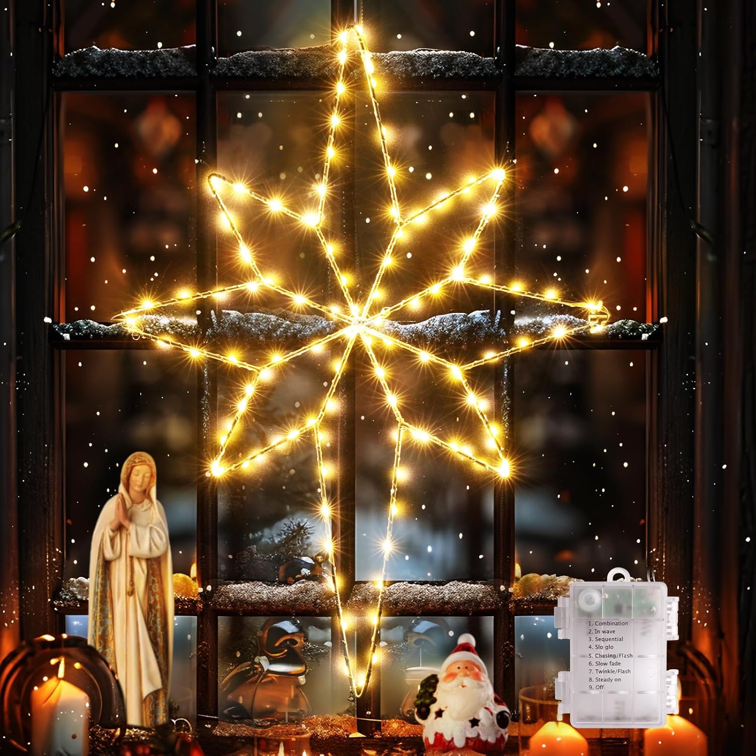 Quntis Christmas Window Lights, 58cm Bethlehem Star Window Lights 118LEDs Batter...