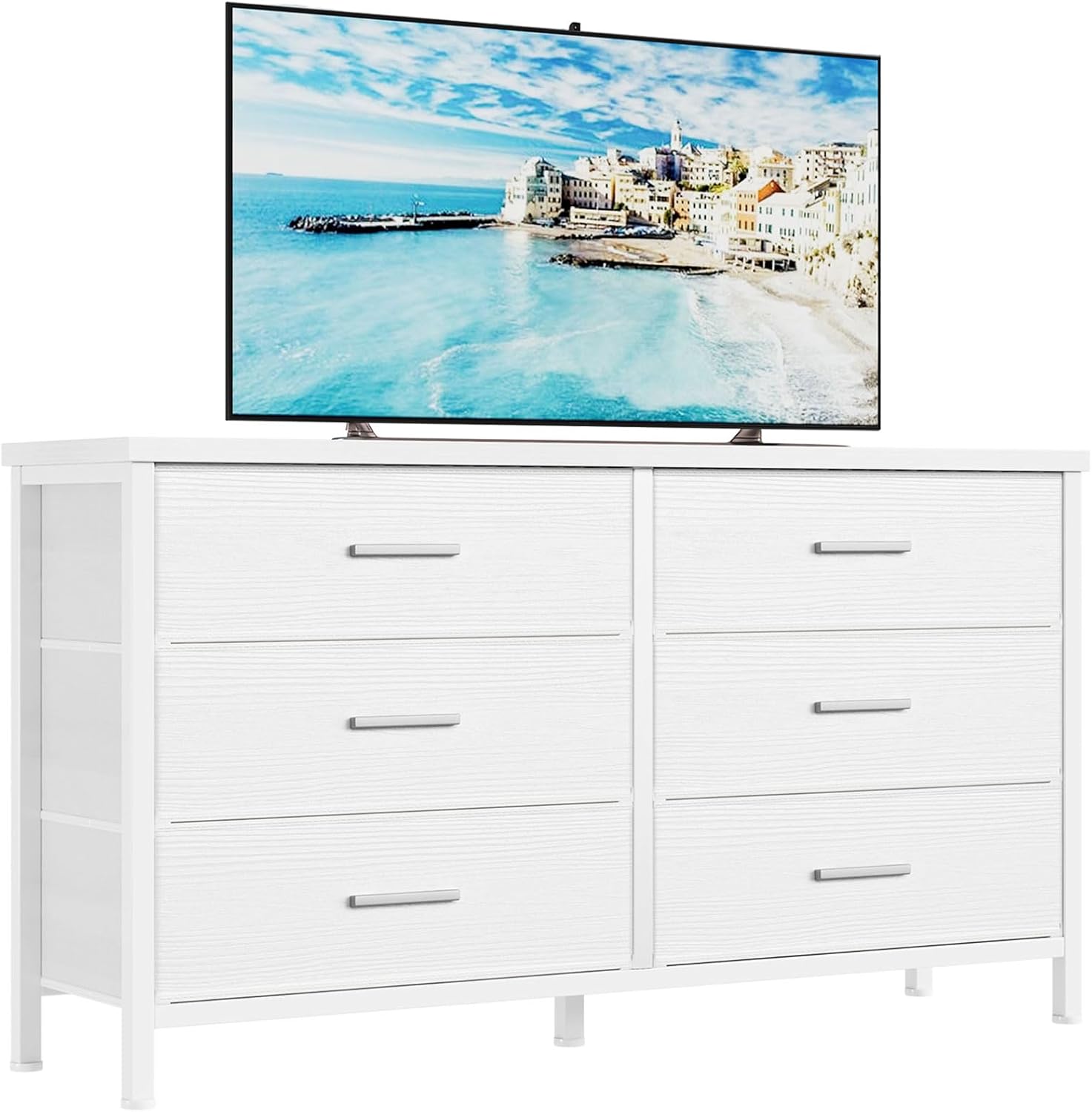 BOLUO Wide White Dresser for Bedroom 6 Drawer,Dresser TV Stand for 60" TV Dresse...