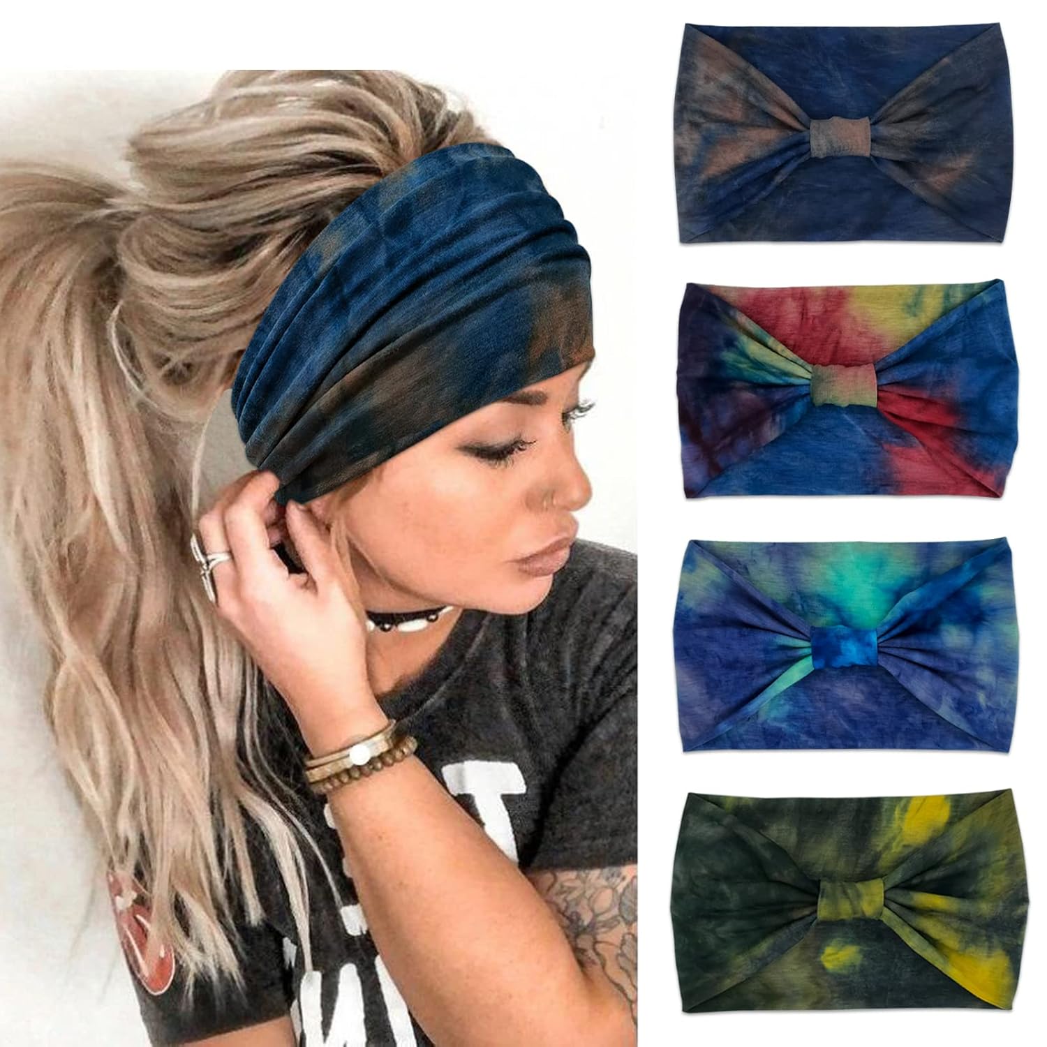 Wide Headbands For Women Knotted Headband African Womens Head Wraps Stretchy Hai...