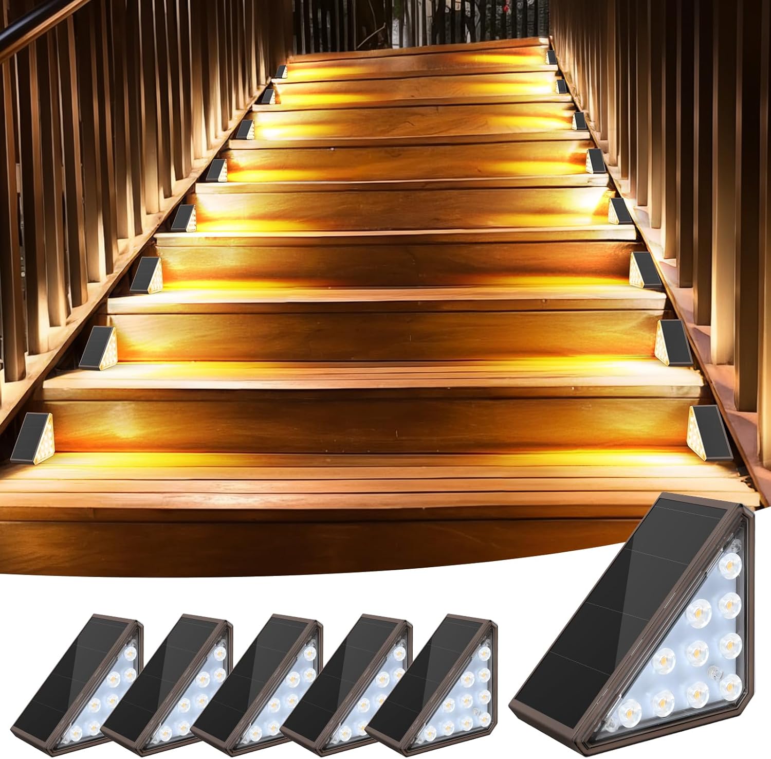 6 Pack Solar Stair Lights Outdoor Stair Lights with Waterproof IP67 LED Solar Li...