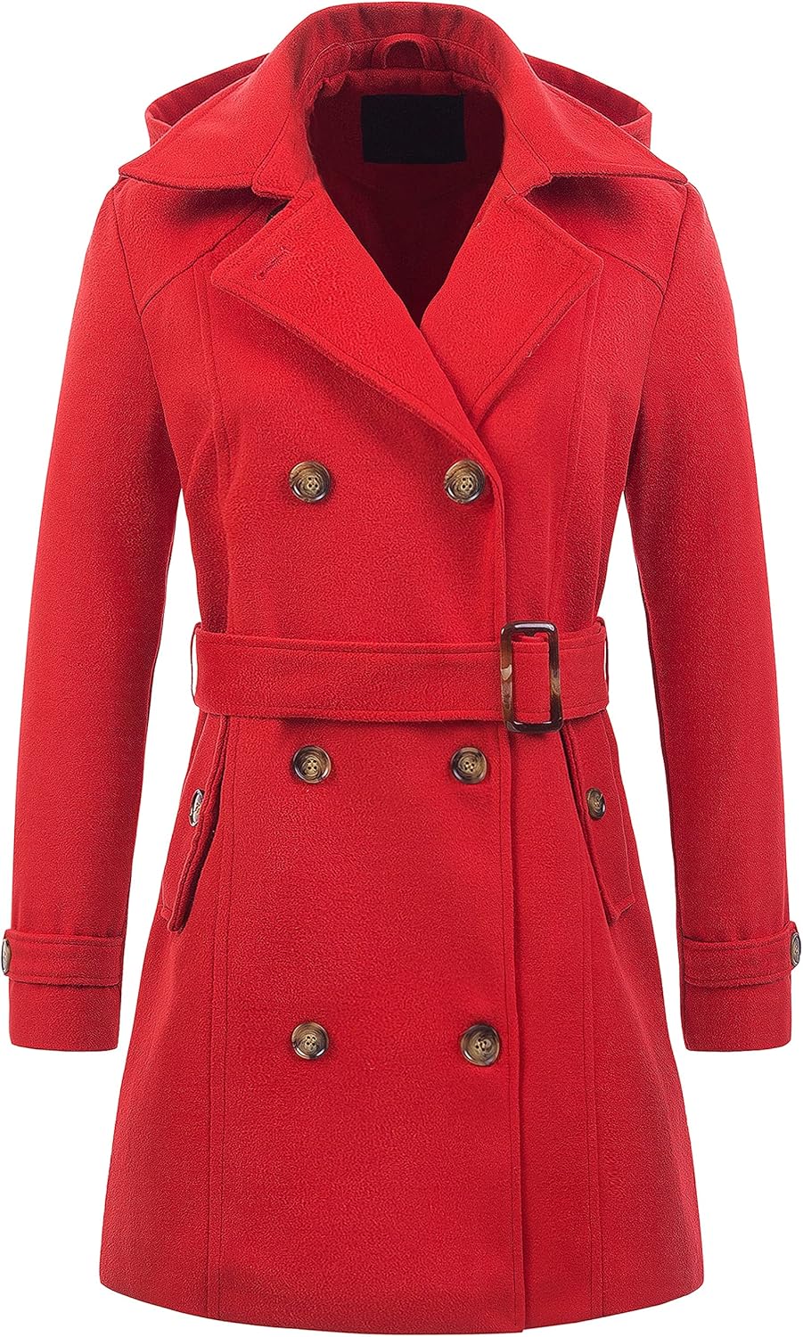 Chrisuno Women's Double Breasted Pea Coat Hooded Long Winter Trench Coat X-Large...