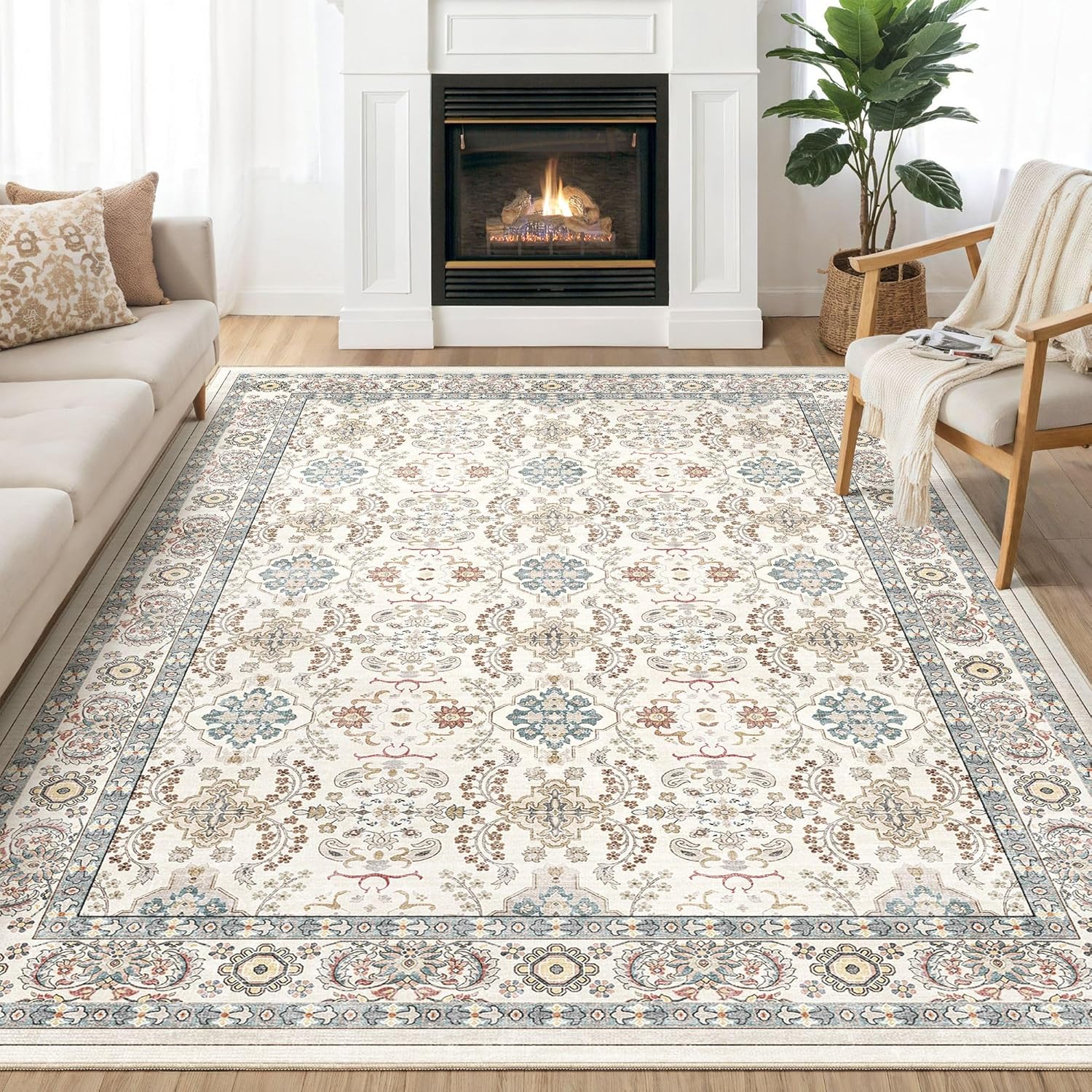 9x12 Area Rugs for Living Room: Vintage Boho Floral Print Rug, Ultra Thin Stain...