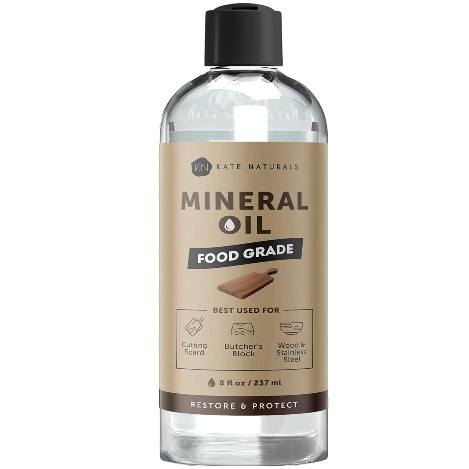 Kate Naturals Mineral Oil for Wood Cutting Board, Butcher Block, and Knife. Subs...