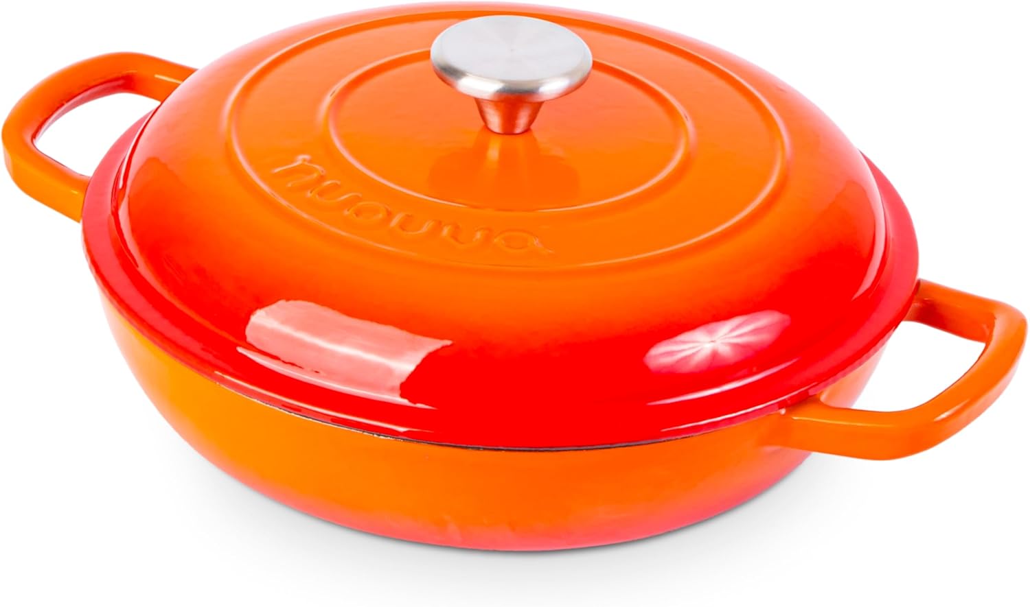 Nuovva Shallow Cast Iron Casserole, Special Non Stick Dutch Oven Pot with Lid, I...