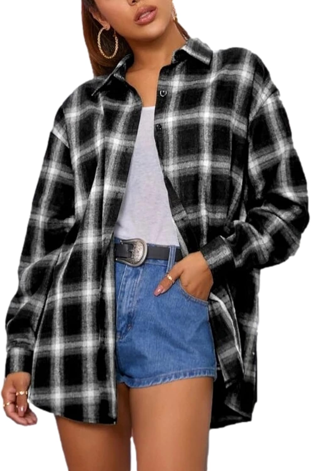 Zontroldy Plaid Flannel Shirts for Women Oversized Long Sleeve Button Down Buffa...