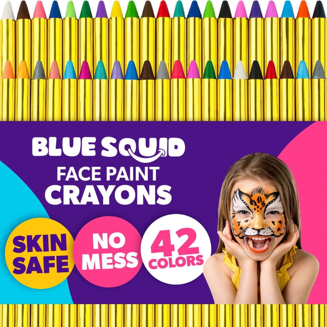 Blue Squid Face Paint Crayons for Kids - 42pcs XL Non-Toxic, Washable Body Paint...