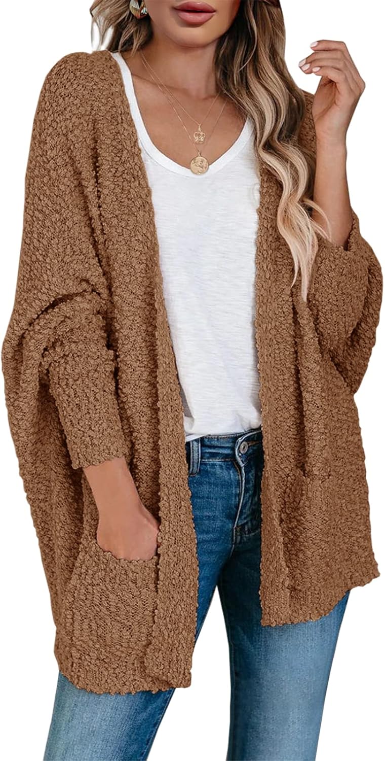 Saodimallsu Women's Chunky Popcorn Cardigan Oversized Open Front Boyfriend Batwi...