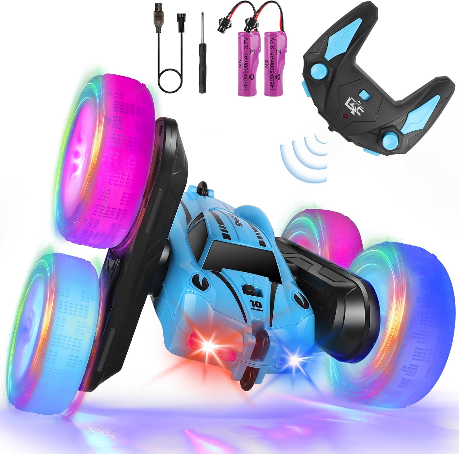 CYM Remote Control Cars, 360°Rotating RC cars with Wheel Lights Headlights, 4WD...