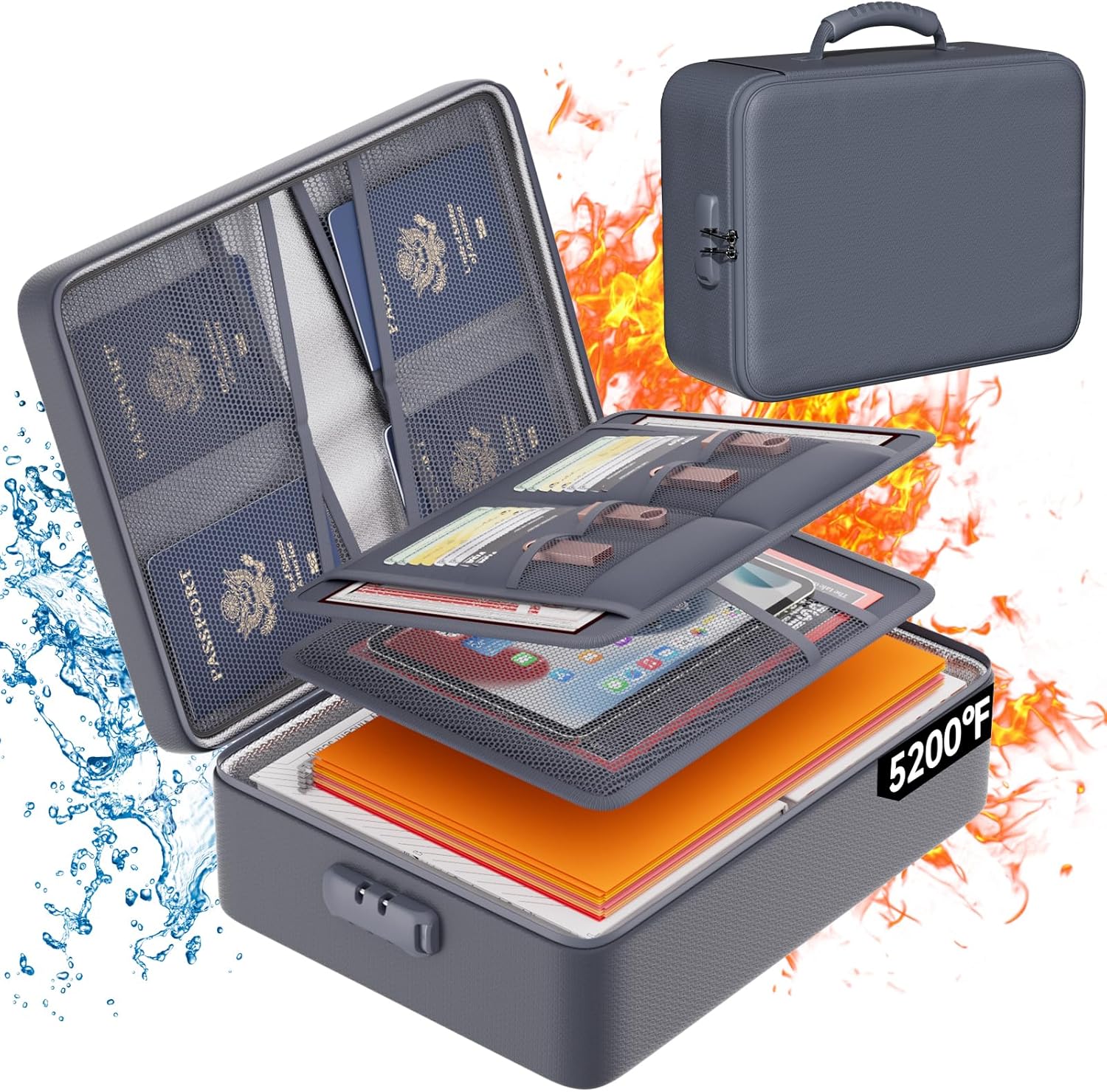 DocSafe 5200°F Document Organizer, Upgraded Heat Insulated Fireproof＆Waterproof...
