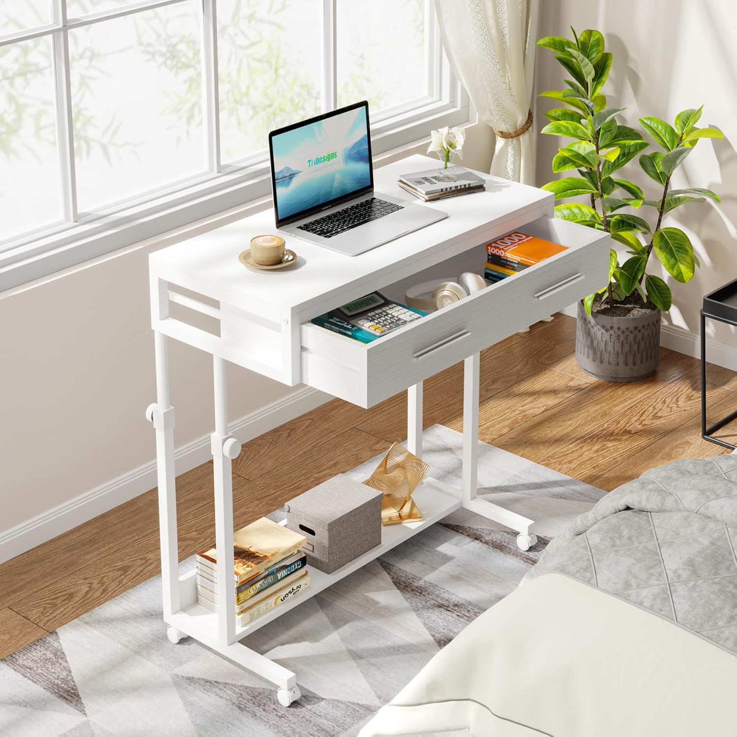 Tribesigns Portable Desk with Drawers, Mobile Laptop Desk with Wheels, Couch Des...