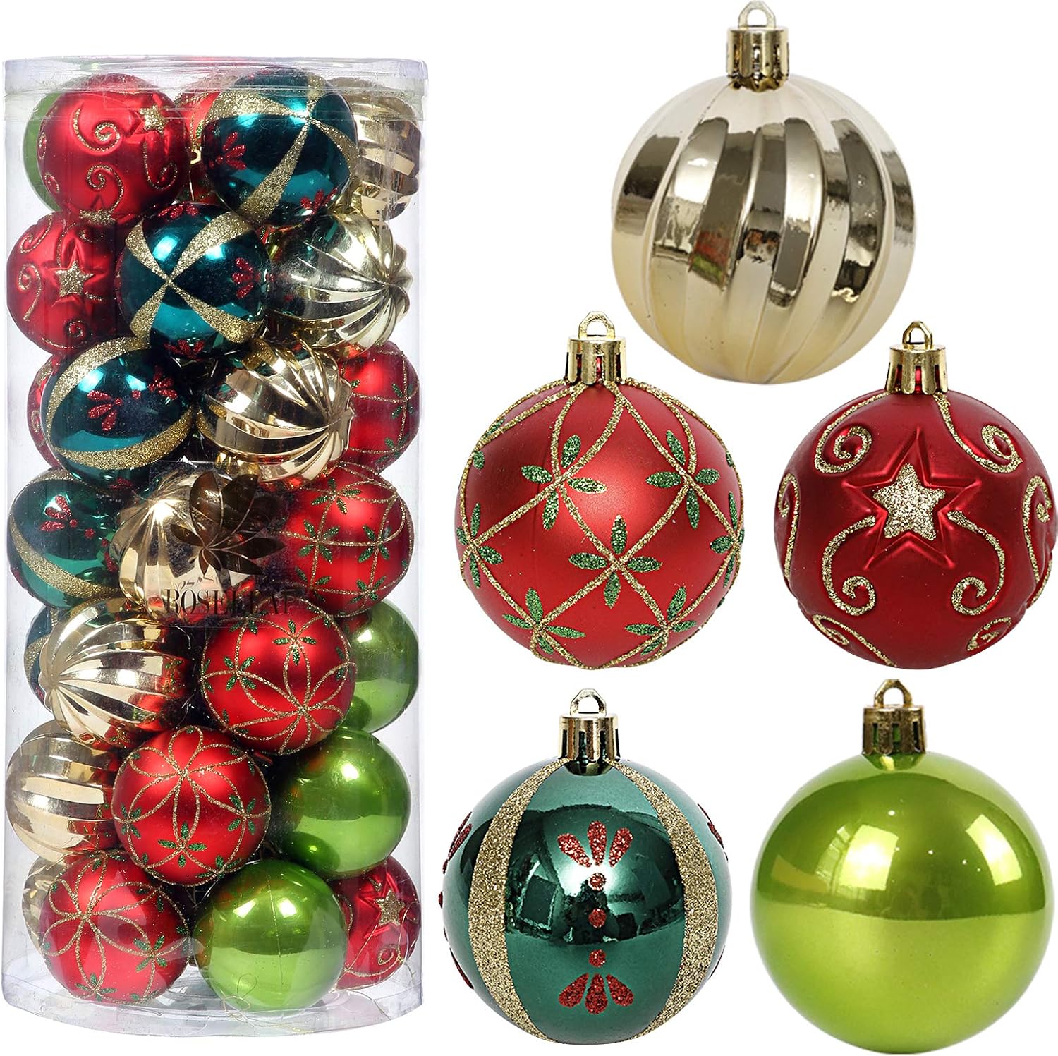 Christmas Tree Ornaments, 30ct Christmas Ball Decoration Set 2.36" Red Green and...