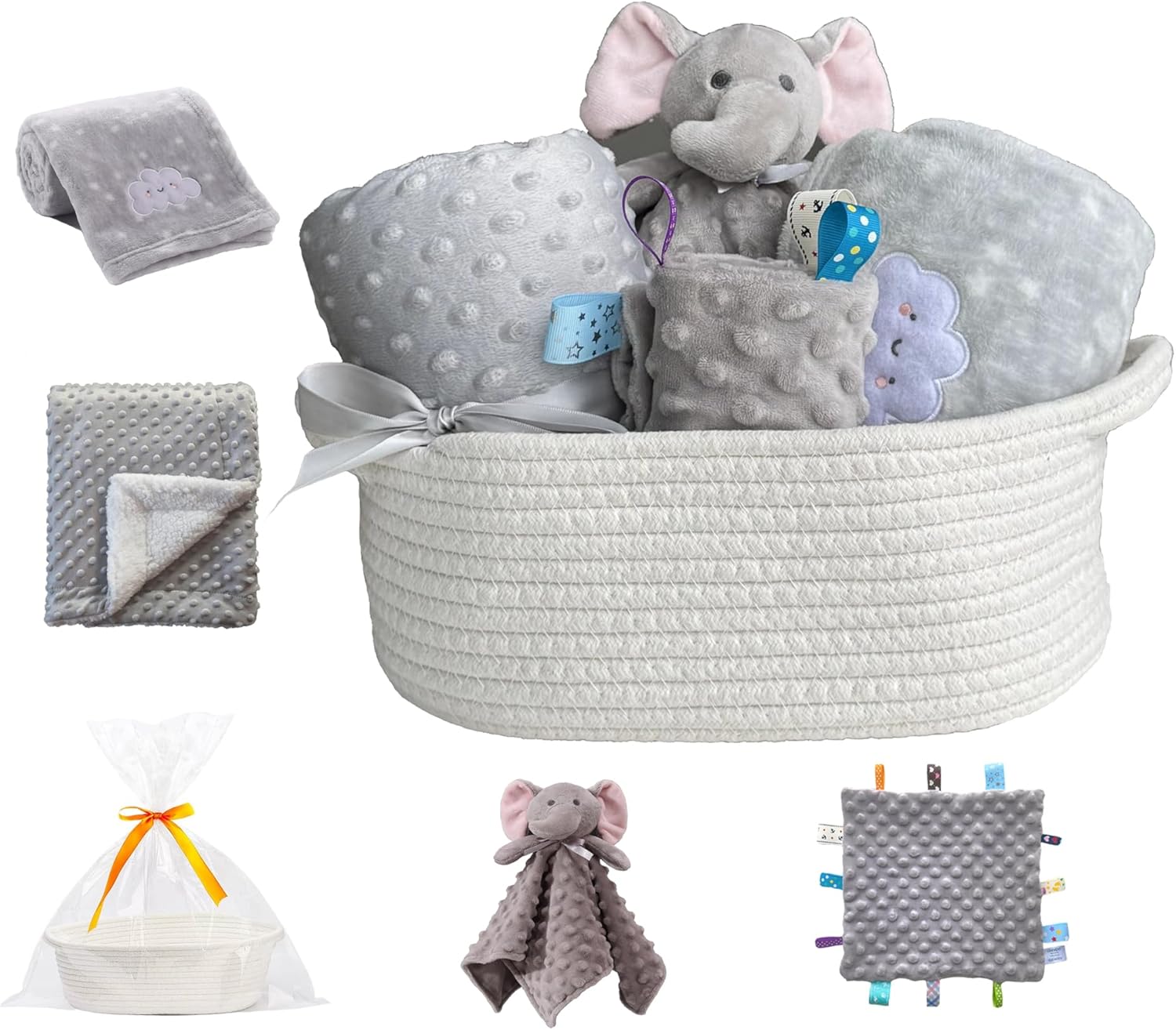 CREVENT Baby Welcome Gift Set Storage Basket with Two Blankets+ A Security Blank...