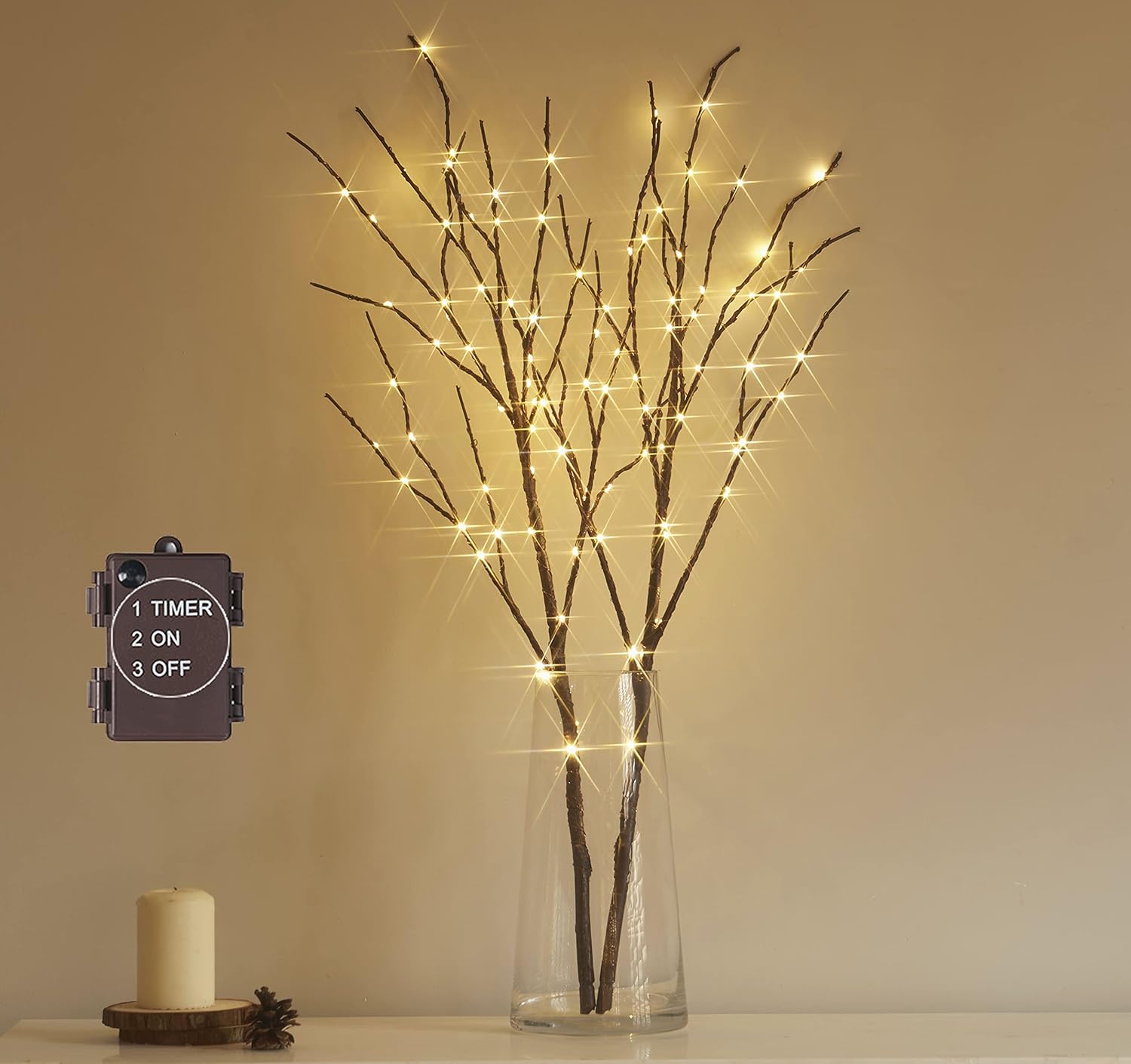 Hairui Lighted Brown Branches Battery Operated with Timer 30IN 100 LED Fairy Lig...