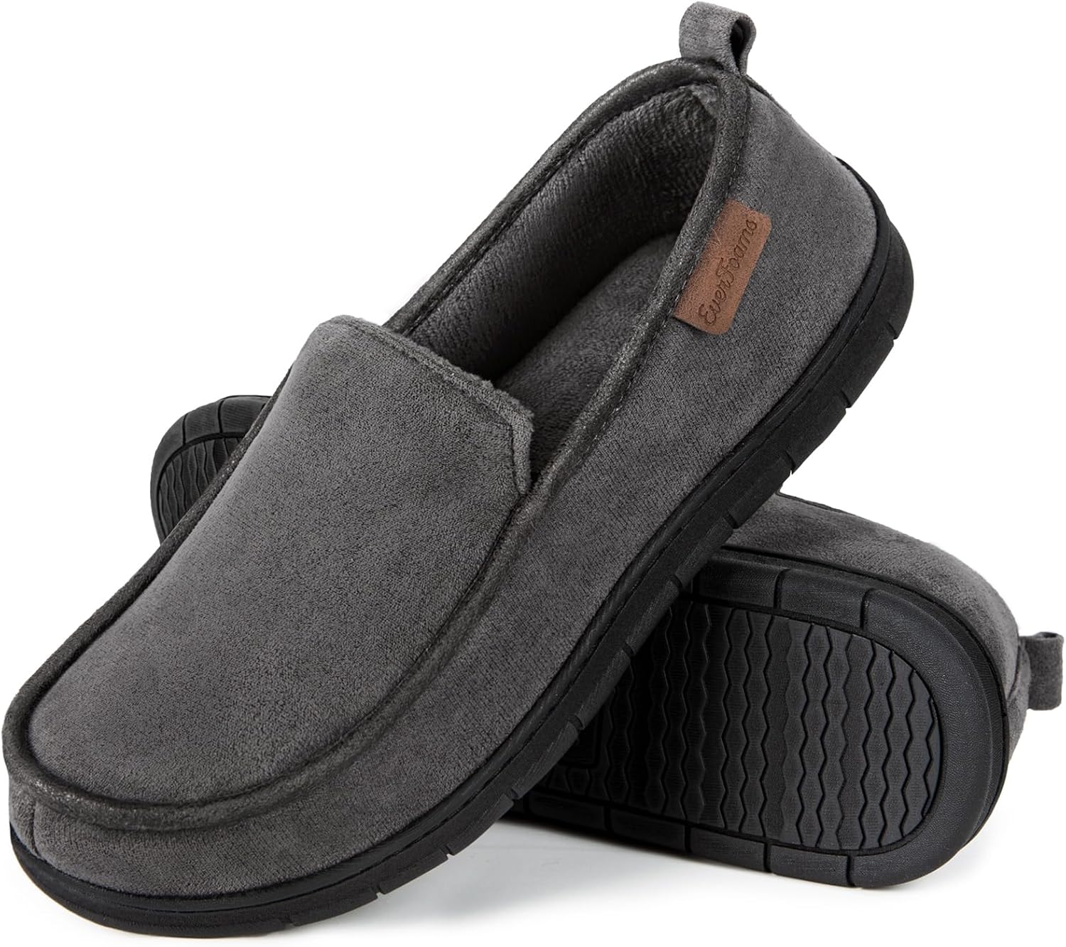 EverFoams Men's Moccasin Slippers Memory Foam Shoes 9 UK Steel Grey