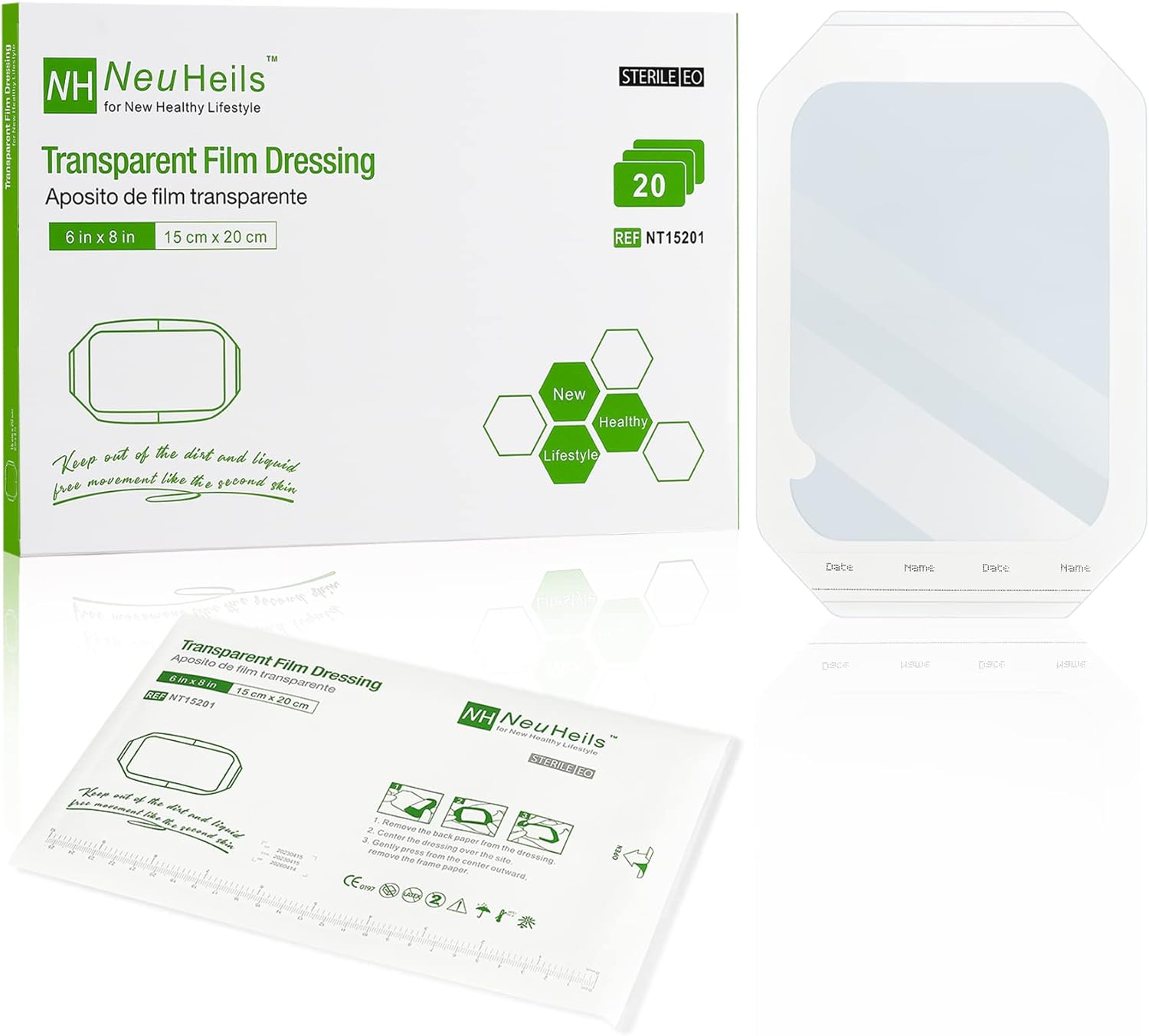 Transparent Film Dressing, Size 6''x8'', 20 Packs, Tattoo Aftercare Bandages, La...