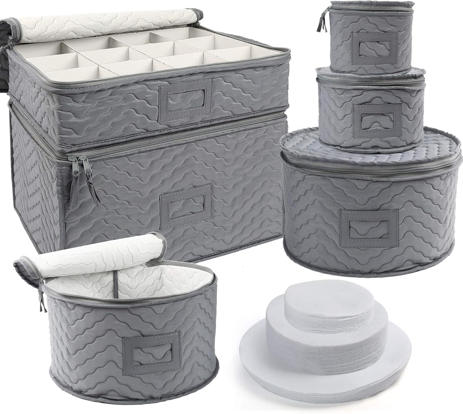 LotFancy China Storage Containers - Quilted 6-Piece Set Storage Box- Stores Chin...