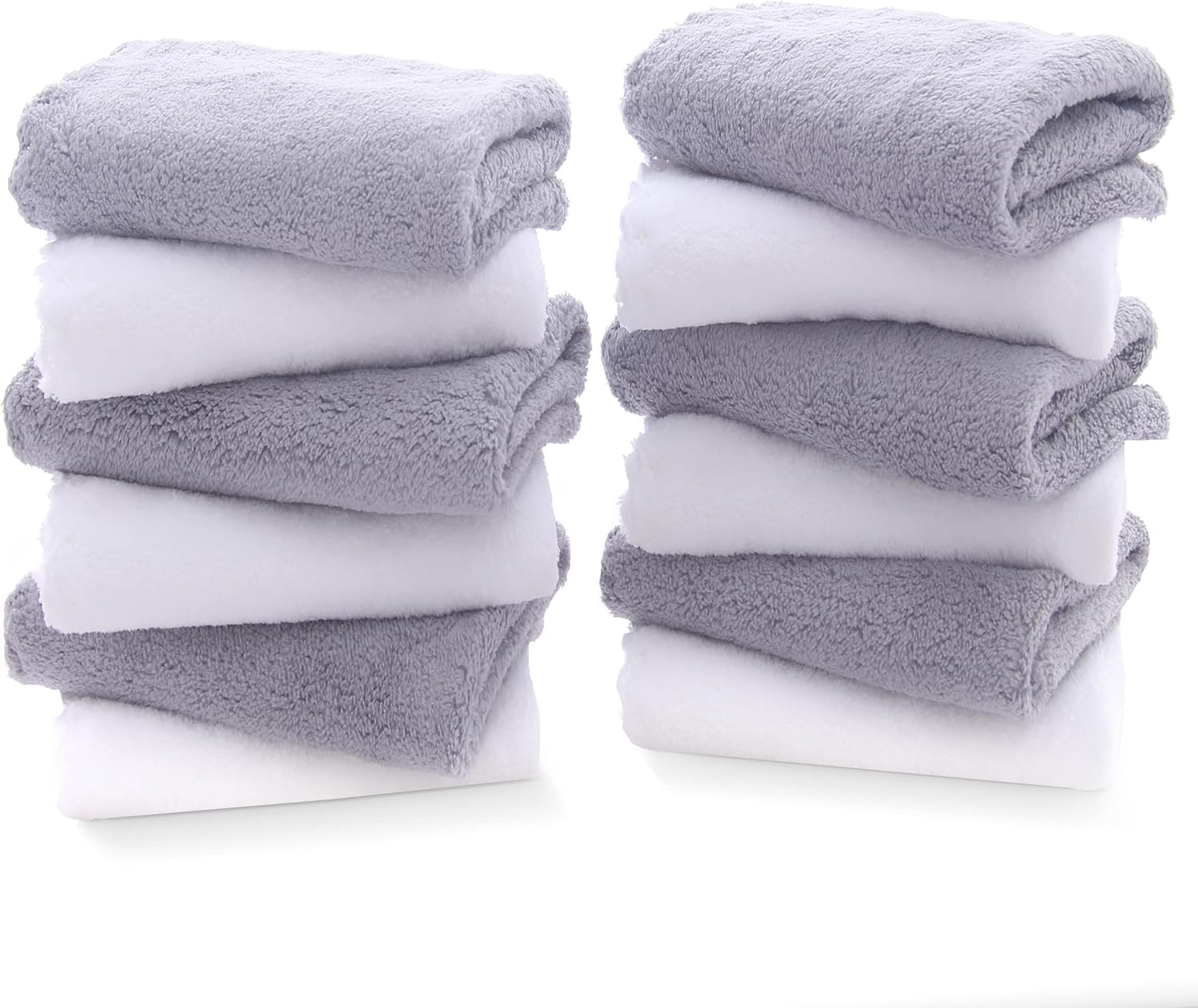 TENSTARS 12 Pack Premium Washcloths Set - Quick Drying- Soft Microfiber Coral Ve...