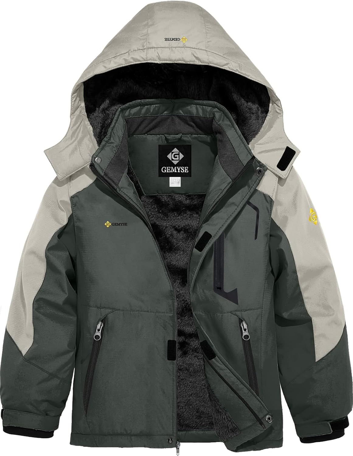 GEMYSE Boy's Waterproof Ski Snow Jacket Hooded Fle...