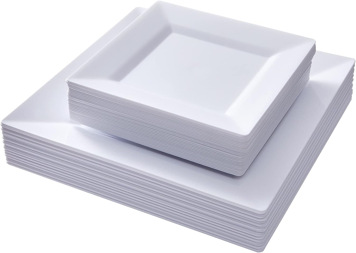 N9R 60 Pack White Plastic Plates - 30pcs Dinner Plates 9.5 Inch and 30pcs Square...