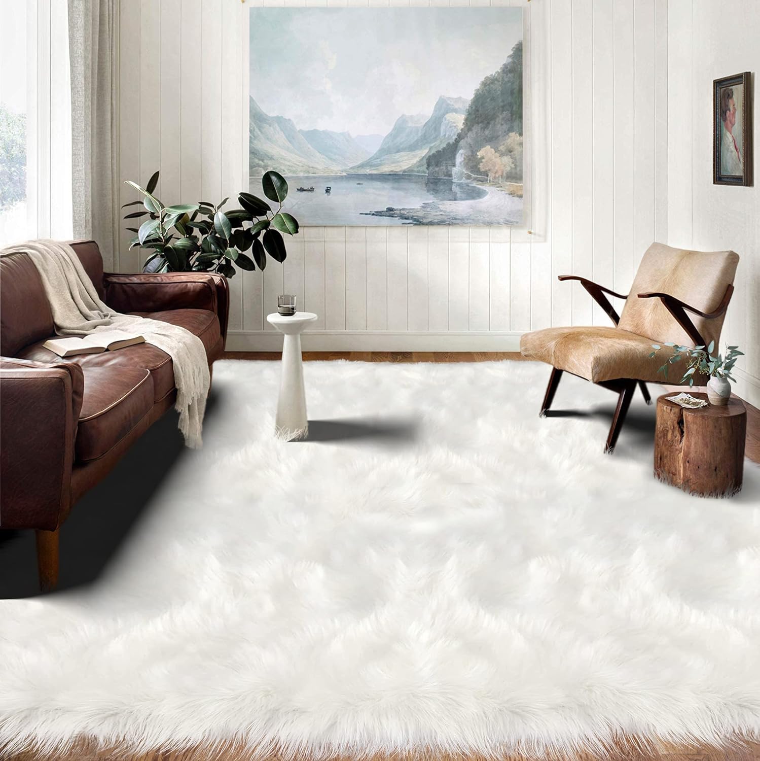 Latepis 12x12 Area Rugs for Bedroom White Faux Fur Rug Washable Super Fluffy Rug...
