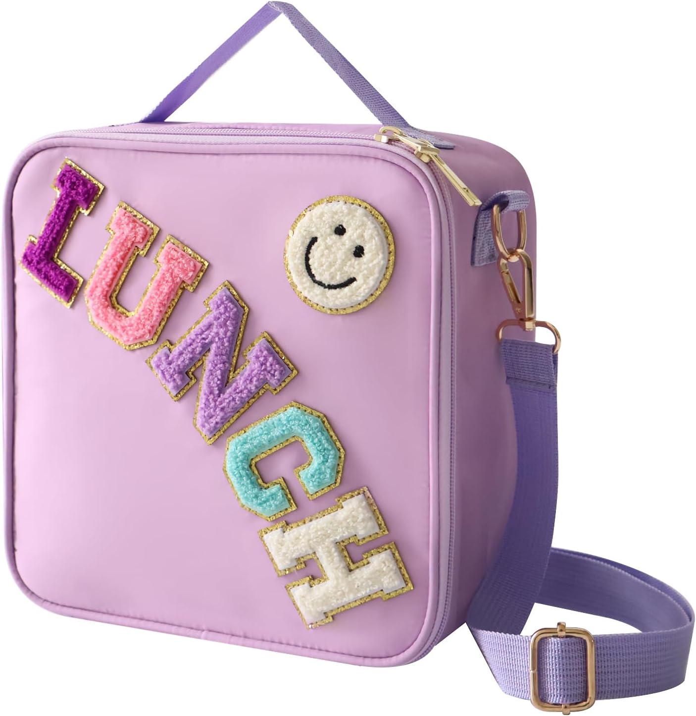 Insulated Lunch Bag With Adjustable Shoulder Strap, Nylon Preppy Lunch Box Large...