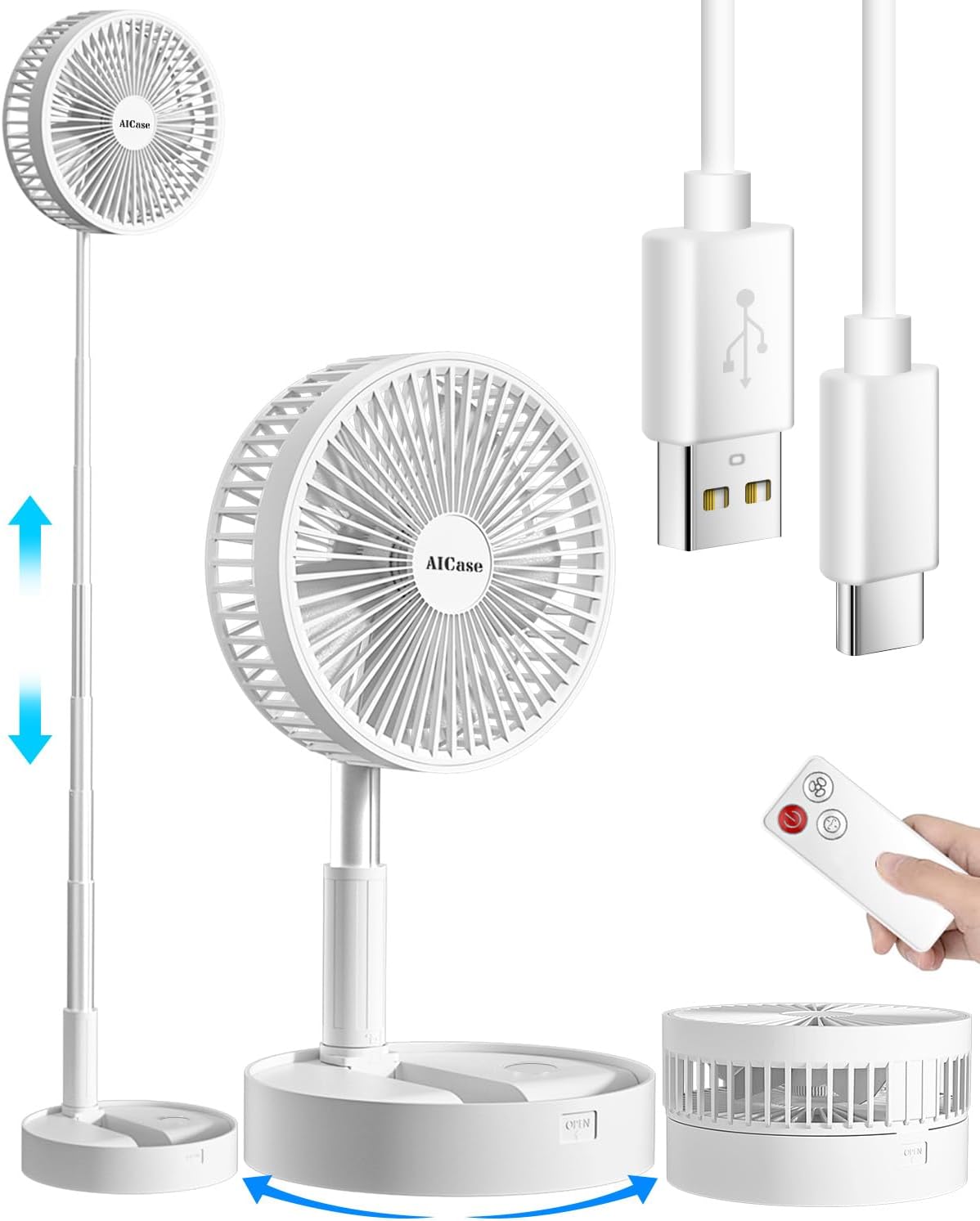 AICase Stand Fan, Unique Folding Portable Telescopic Floor USB Desk Fan, Innovat...