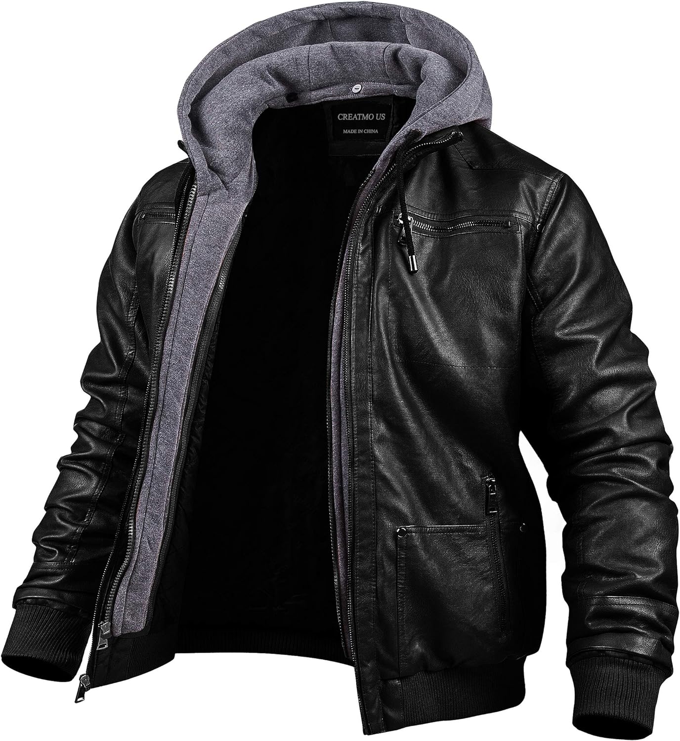 CREATMO US Men's Faux Leather Jacket Motorcycle Jacket Waterproof Windproof PU M...