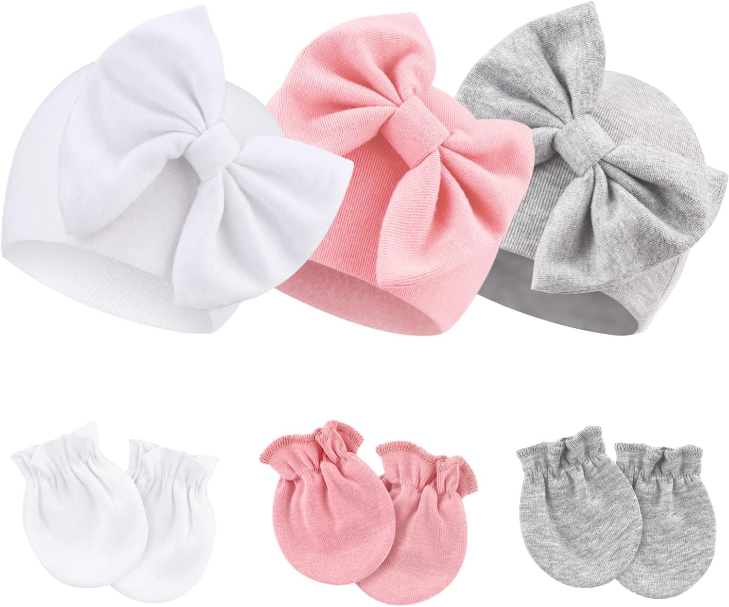 BQUBO Newborn Baby Hospital Hats Beanie Bow Infant Caps Baby Cotton No Scratch M...