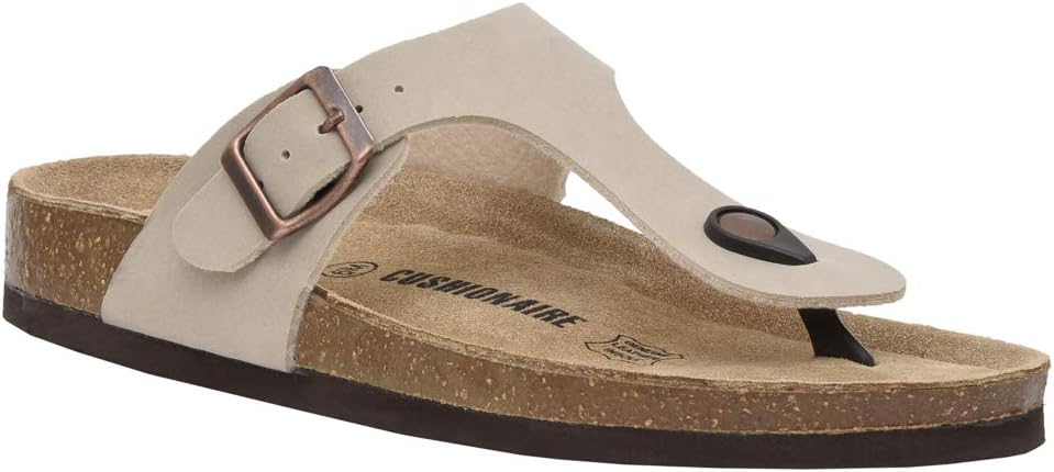 CUSHIONAIRE Women's Leah Cork Footbed Sandal With +Comfort 8.5 Stone