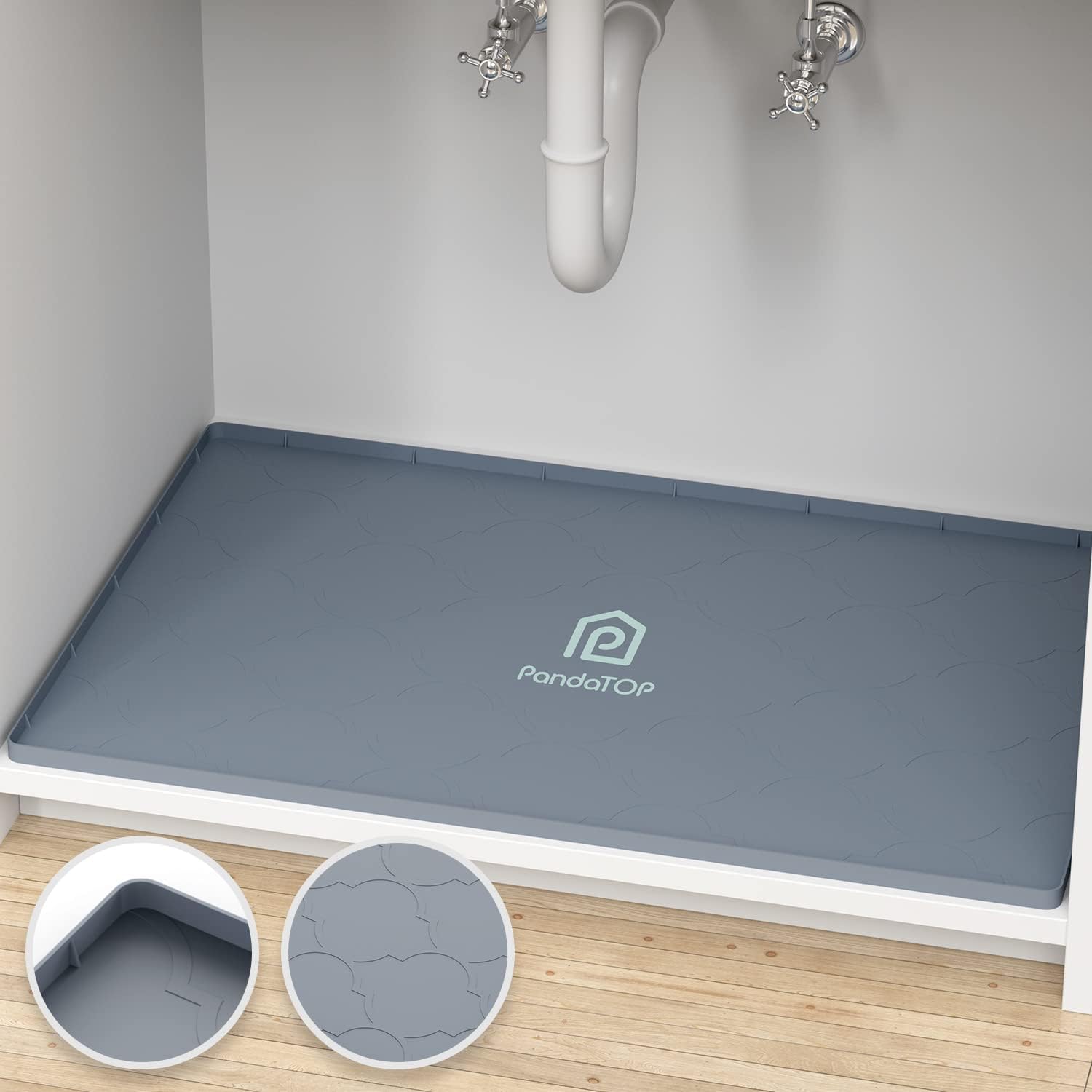 Under Sink Mat, Special 34"x19" Silicone Kitchen Cabinet Tray, Waterproof Mat fo...