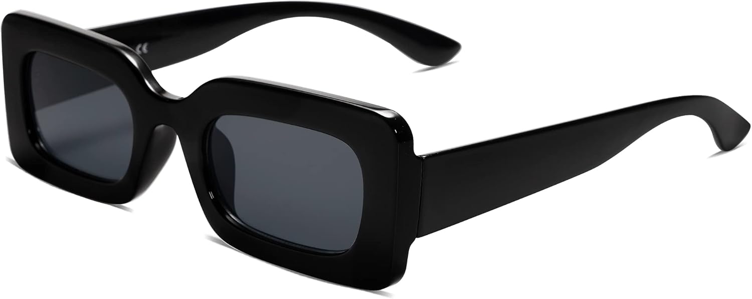 SOJOS Retro 90s Nude Rectangle Sunglasses Womens Mens Trendy Chunky Glasses Blac...