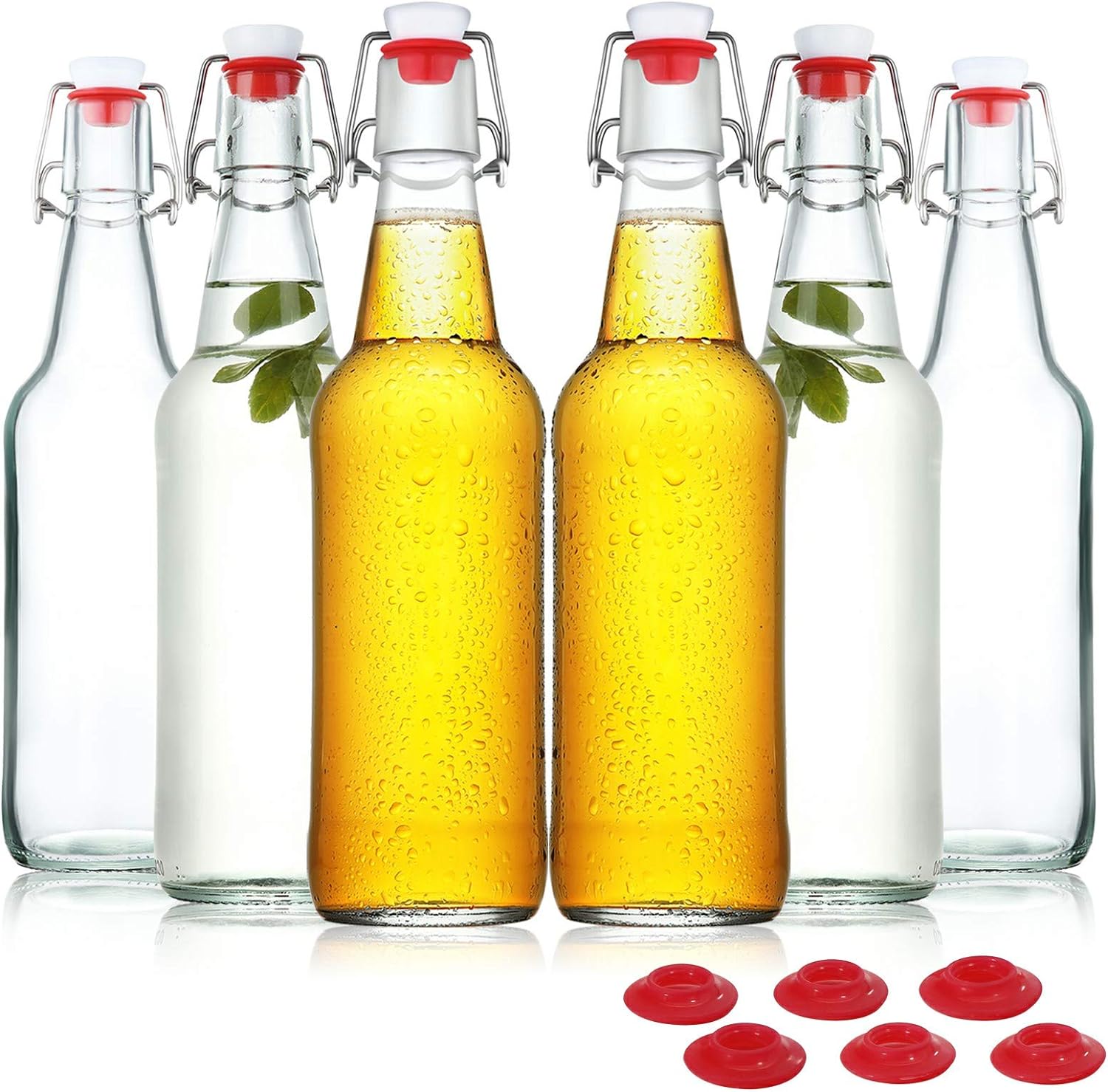 YEBODA Clear Glass Beer Bottles for Home Brewing with Easy Wire Swing Cap & Airt...