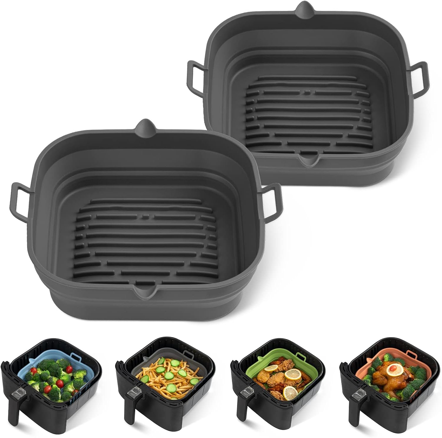[2 Pack] Silicone Air Fryer Liners Square - Reusable Airfryer Silicone Basket -...