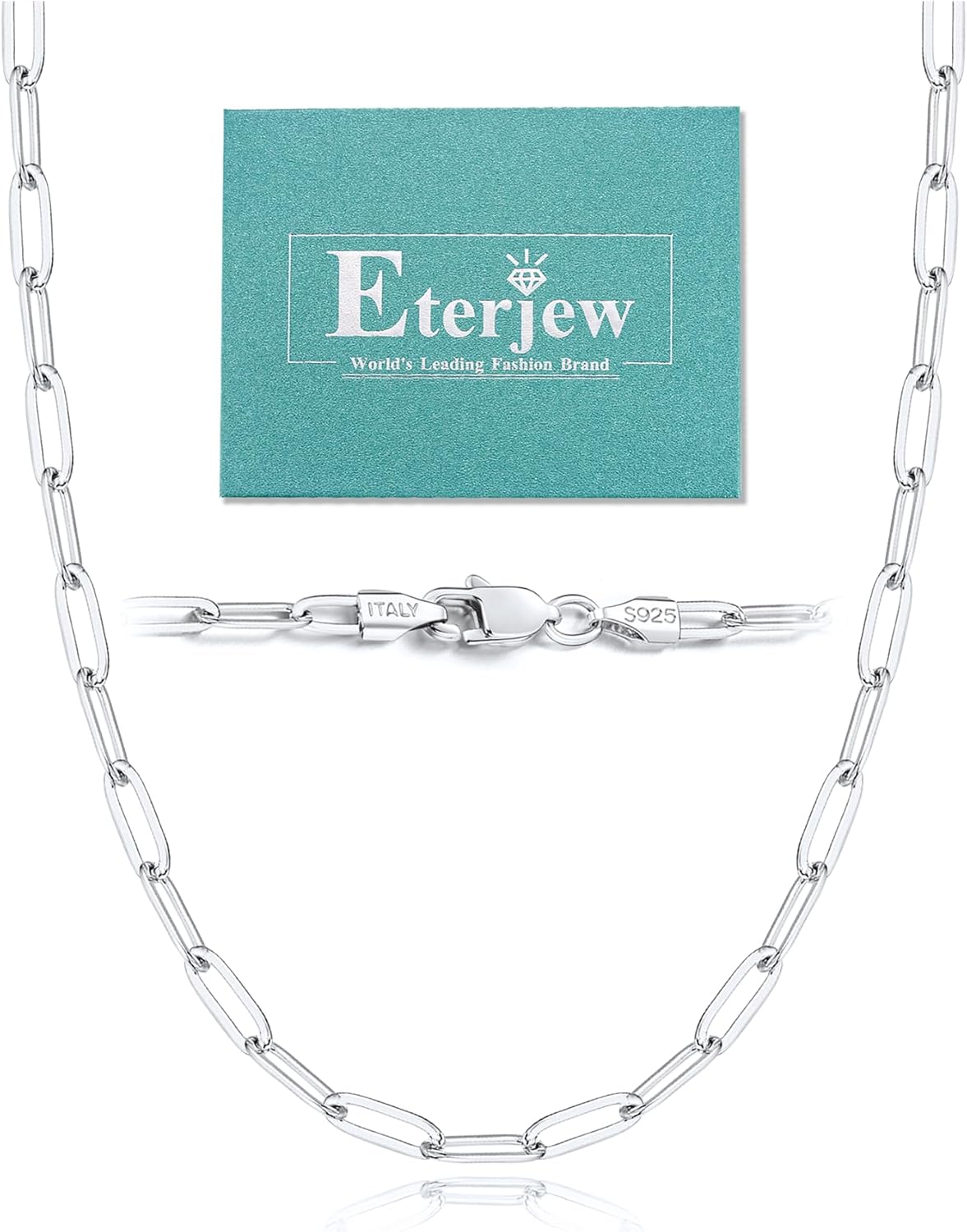 Italy Solid 18K Gold Over 925 Sterling Silver Necklace, Special Paperclip Chain...