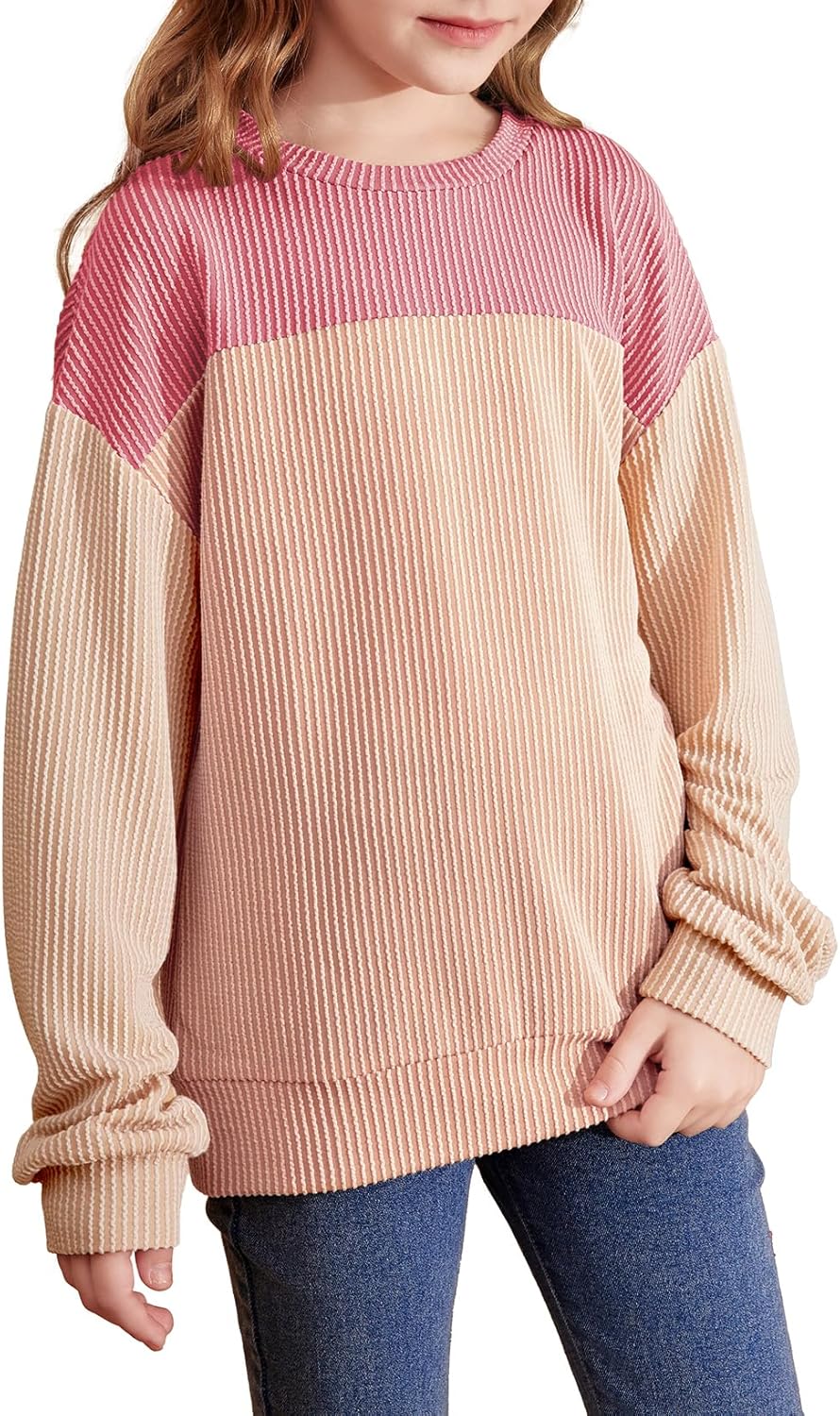 blibean Tween Girls Fall Long Sleeve Shirt Kid Color Block Tops Size 6-15 Years...