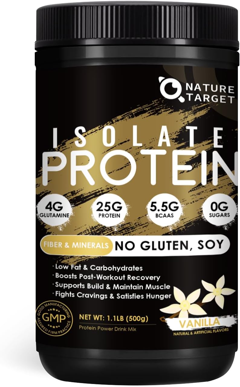 NATURE TARGET Isolate Whey Protein Powder Vanilla, 25g Protein Low Carb Sugar-Fr...