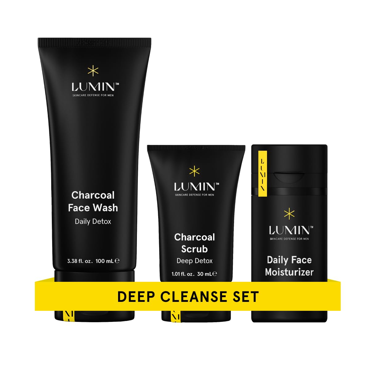 Lumin - Deep Cleanse Trio - Men's skincare kit, Includes: Charcoal Face Wash Dai...
