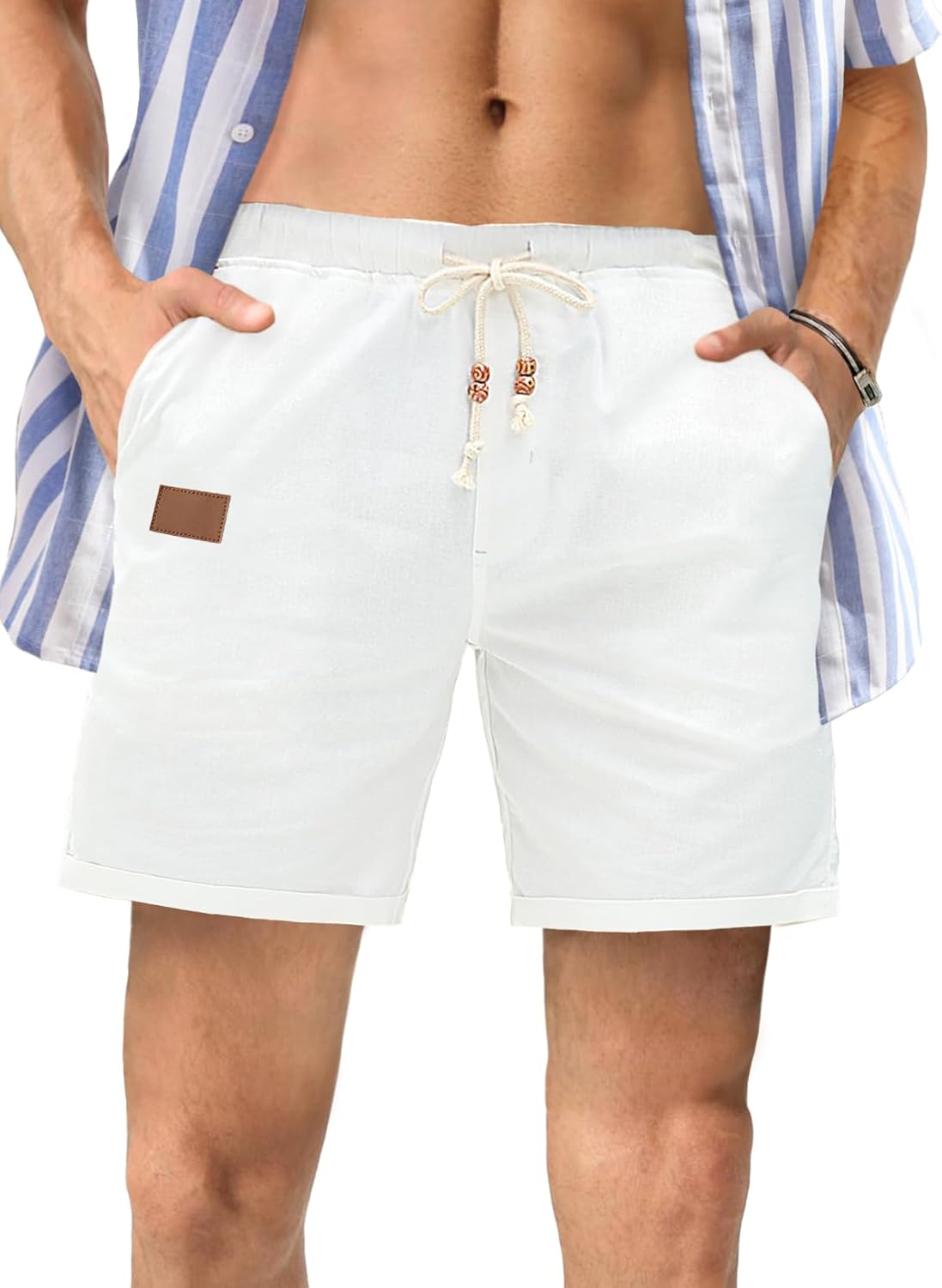 JMIERR Mens Casual 5"/ 7" Cotton Linen Shorts - El...